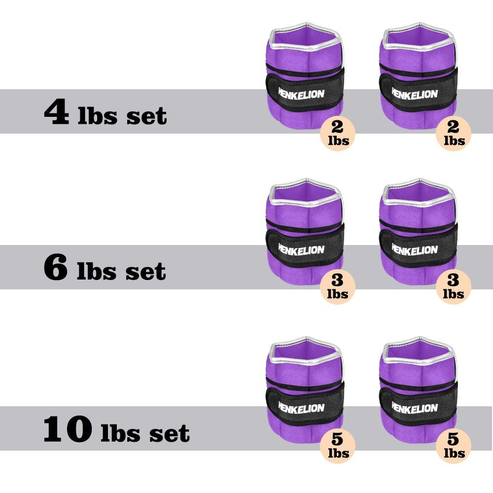 Pair of Henkelion adjustable ankle weights weighing 10 lbs each, suitable for women, men, and kids during workouts.