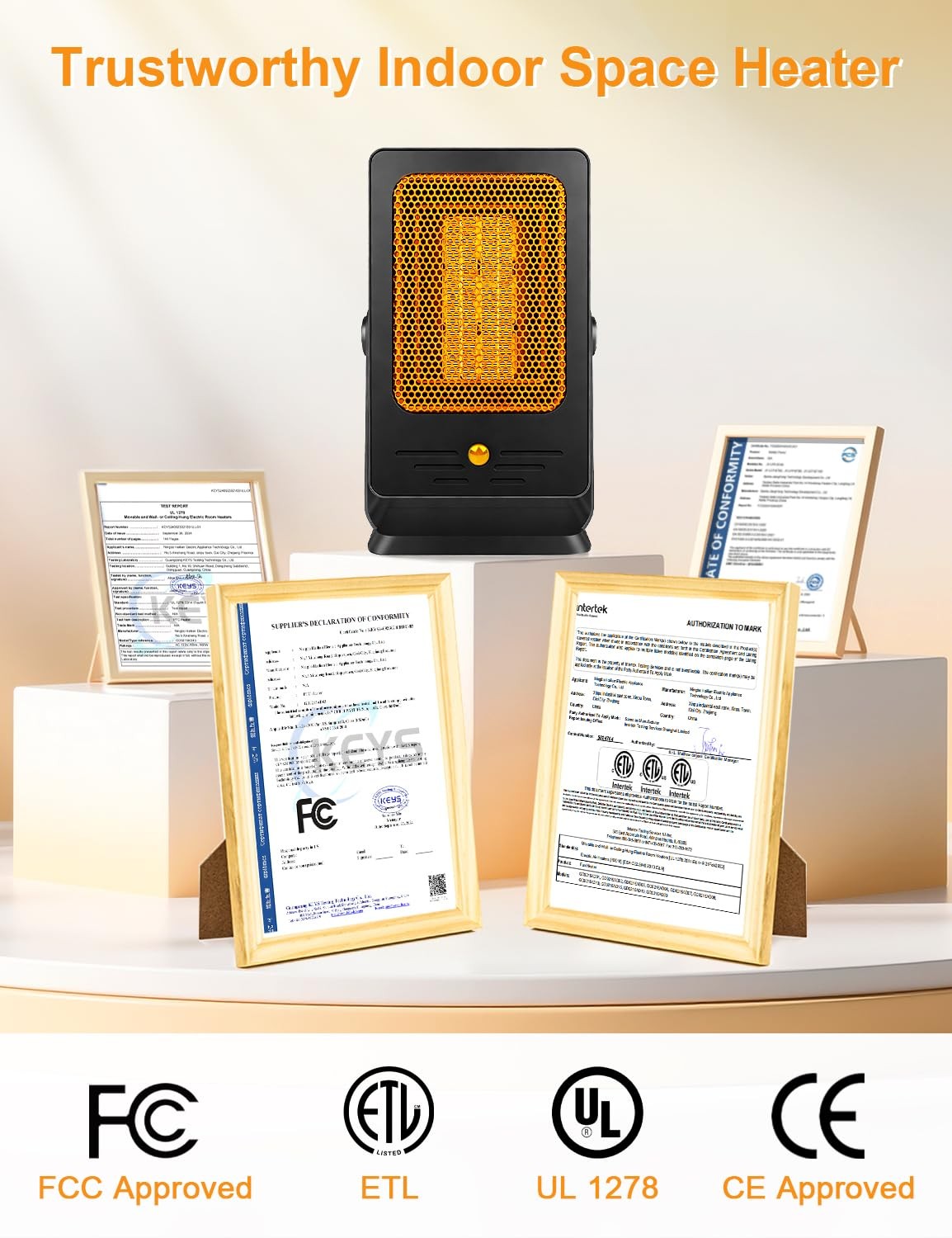 Verminget space heater for indoor use, small desktop PTC heater with fast 2-second heat activation, compact and efficient.