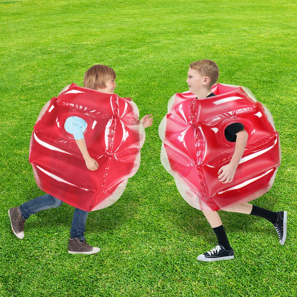 Sunshinemall 2-piece inflatable sumo balls for kids, featuring colorful, round body bumpers for active play and fun.