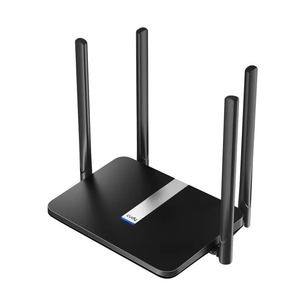 Unbranded Cudy AC1200 dual band LTE modem router with SIM card slot, showing front view with antennas and ports for high-speed connection.