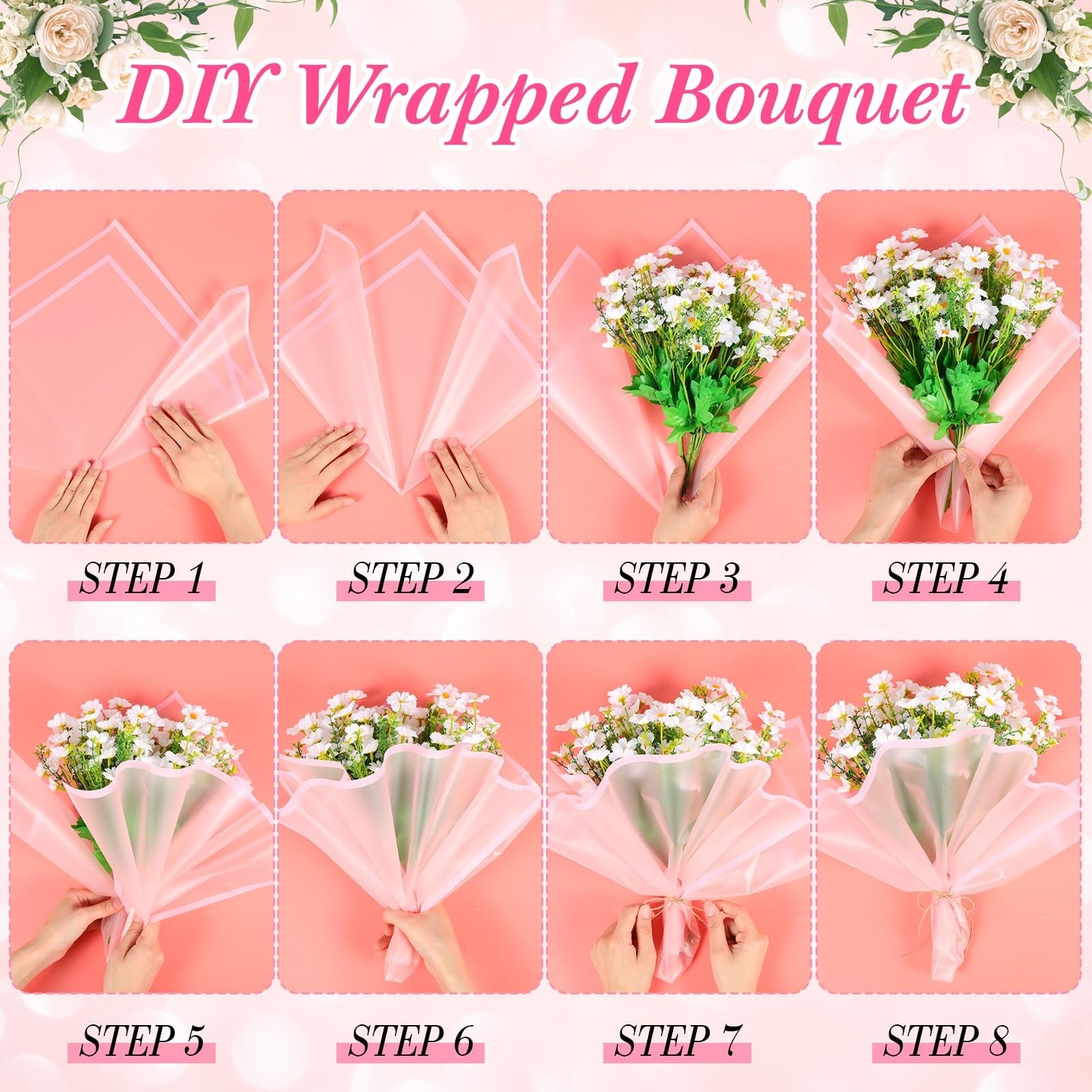 Ctosree 240 sheets floral waterproof wrapping paper, 22.8 x 22.8 inches, with colorful flower patterns for gift wrapping.