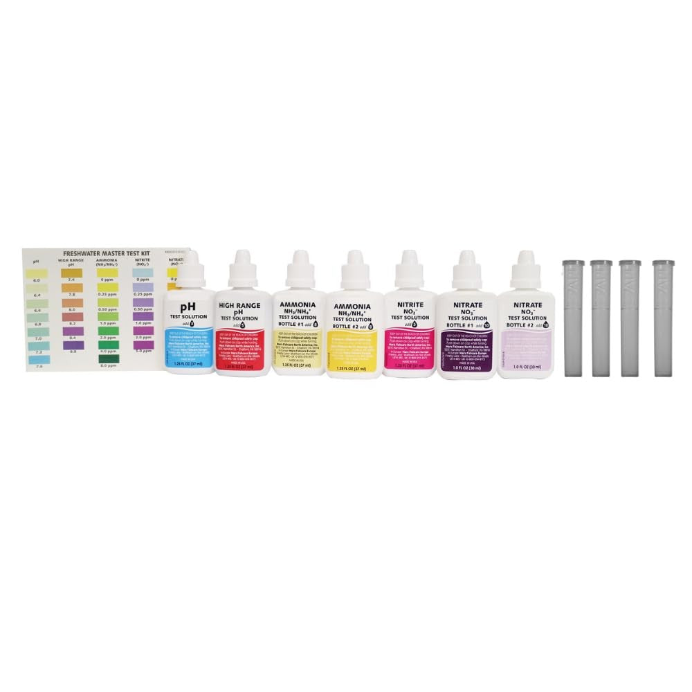 API 800-Test Freshwater Aquarium Water Master Test Kit with Nitrifying Bacteria bottles and testing tools for aquarium water analysis.