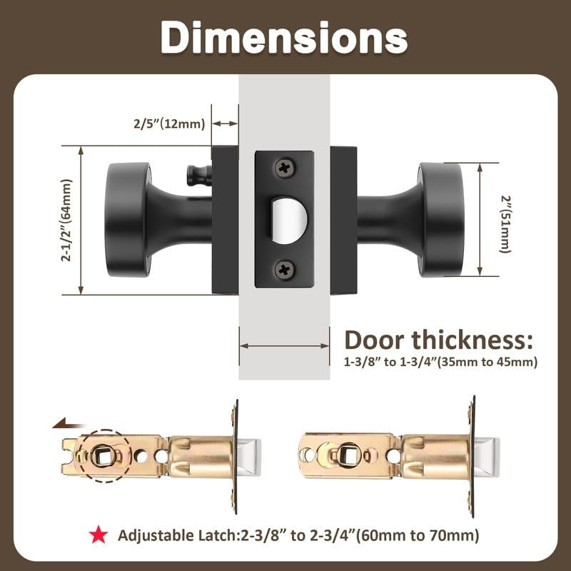 Probrico black interior privacy door knob with handle suitable for bedroom and bathroom doors, stylish and functional.