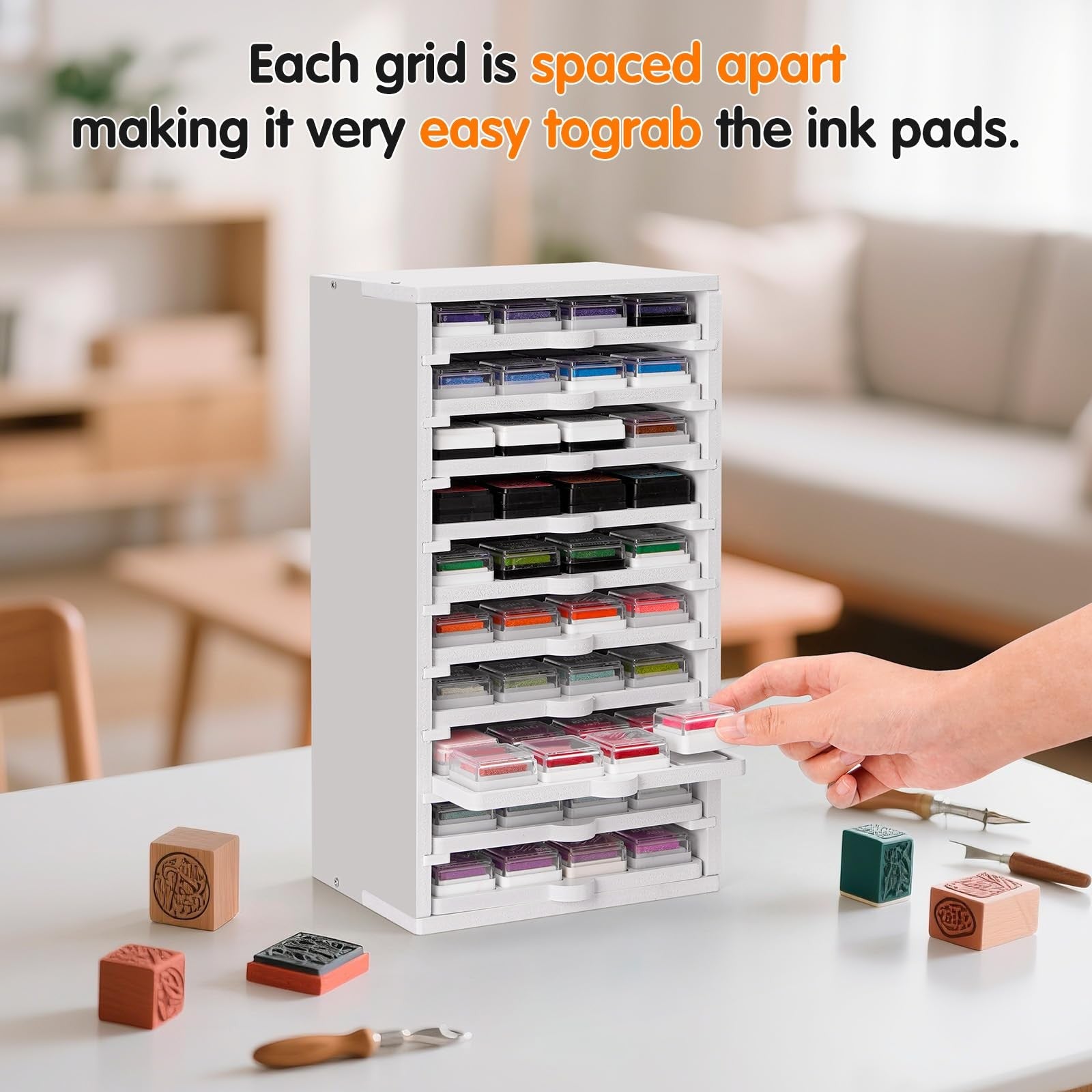 SANFURNEY ink pad tray organizer with 10 slots, compact mini size for storing ink pads and stamps neatly.