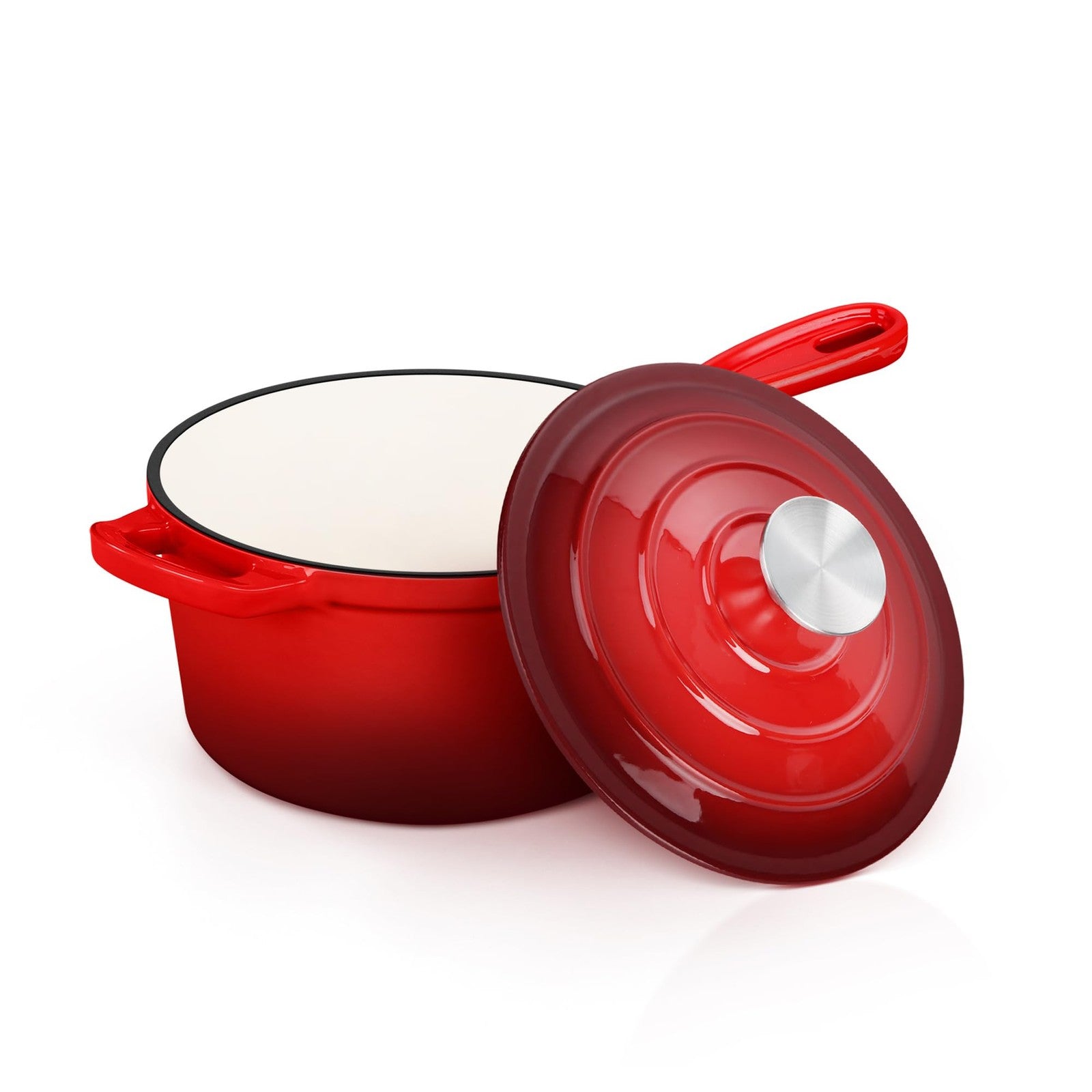 E-far enameled cast iron 1-quart saucepan with lid, mini Dutch oven for sauces and cooking, black exterior and colorful interior
