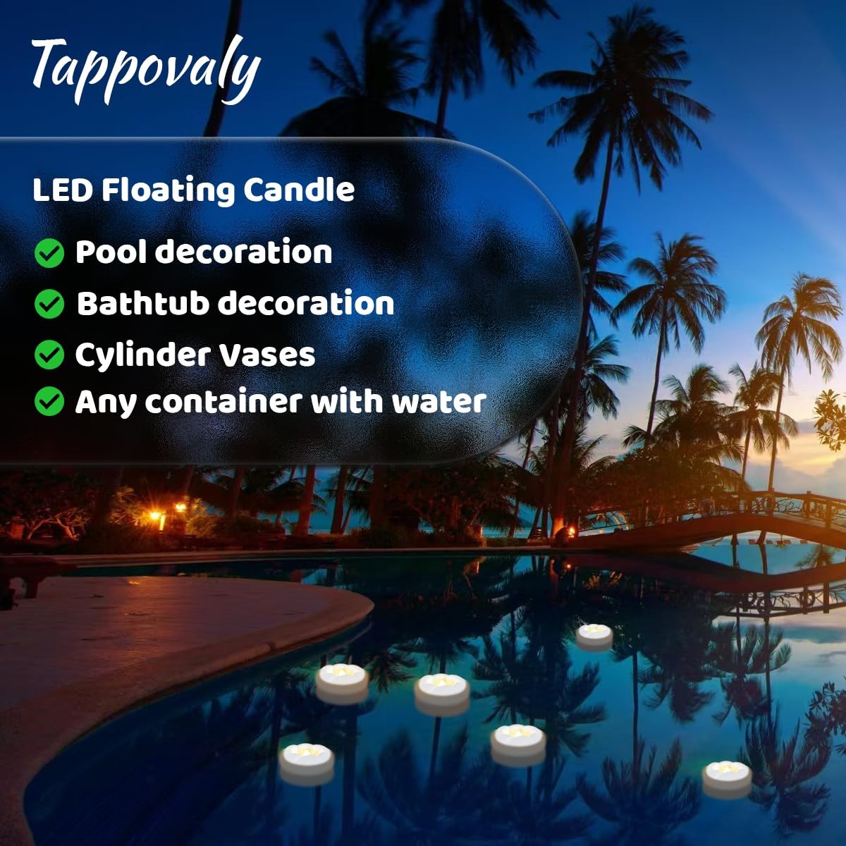 Set of 36 Tappovaly LED flameless floating candles, 3-inch waterproof battery-operated candles with flickering light effect.