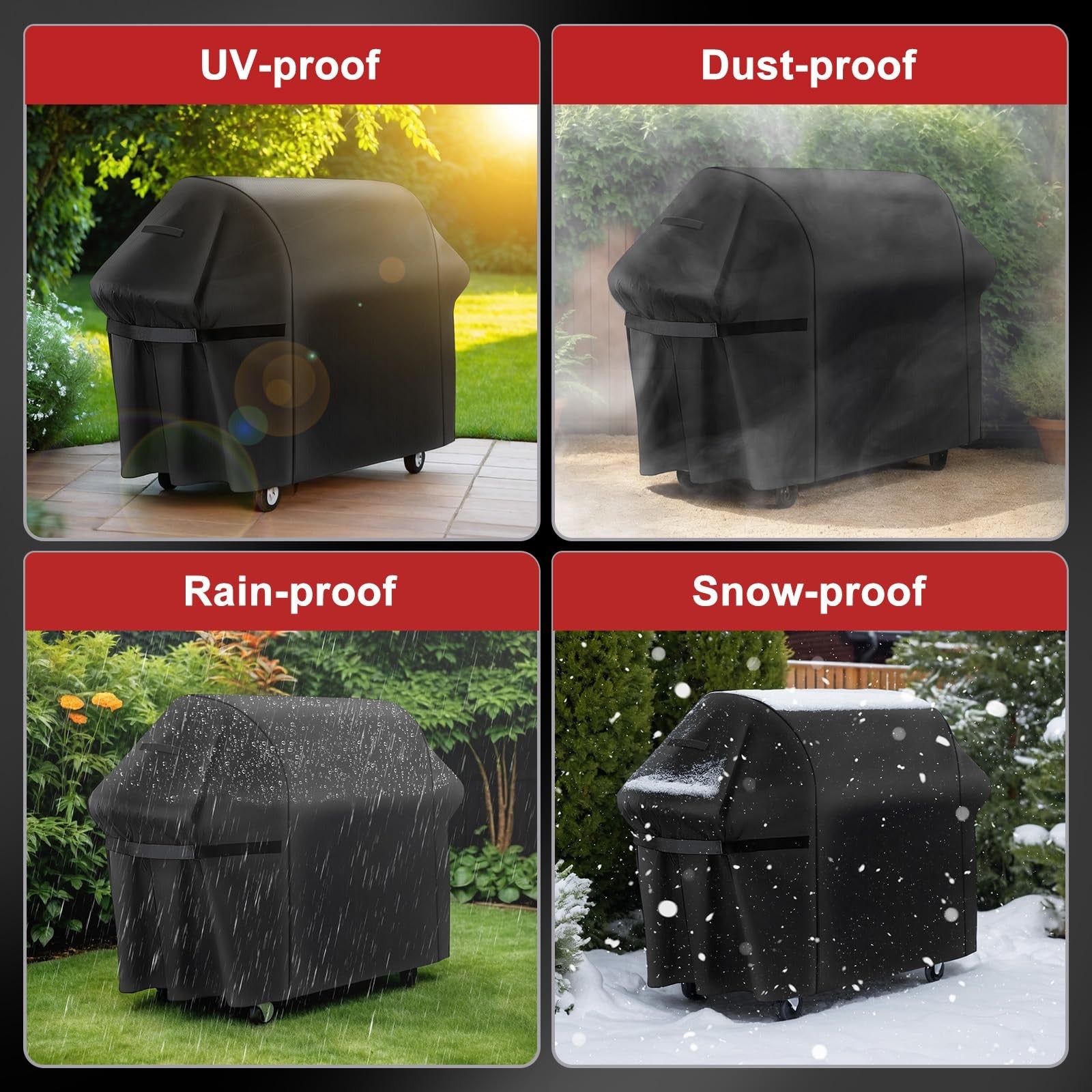 Heavy-duty 75-inch Unbranded grill cover made of waterproof 300D Oxford fabric, windproof and UV resistant for outdoor protection.
