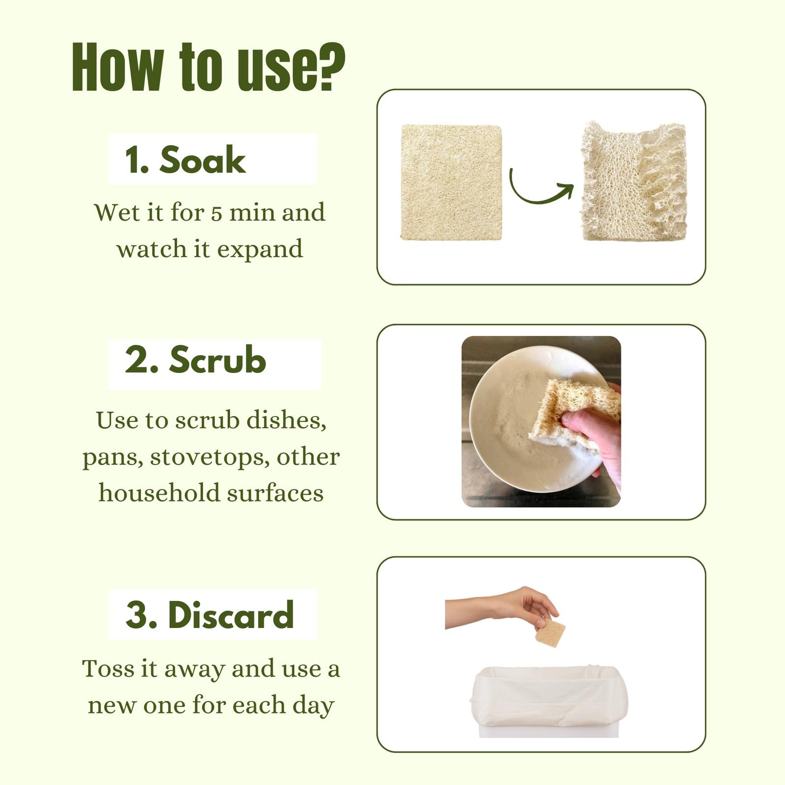 Miw Piw natural loofah dish sponge 30-pack biodegradable compostable dishwashing scrubbers on a kitchen counter
