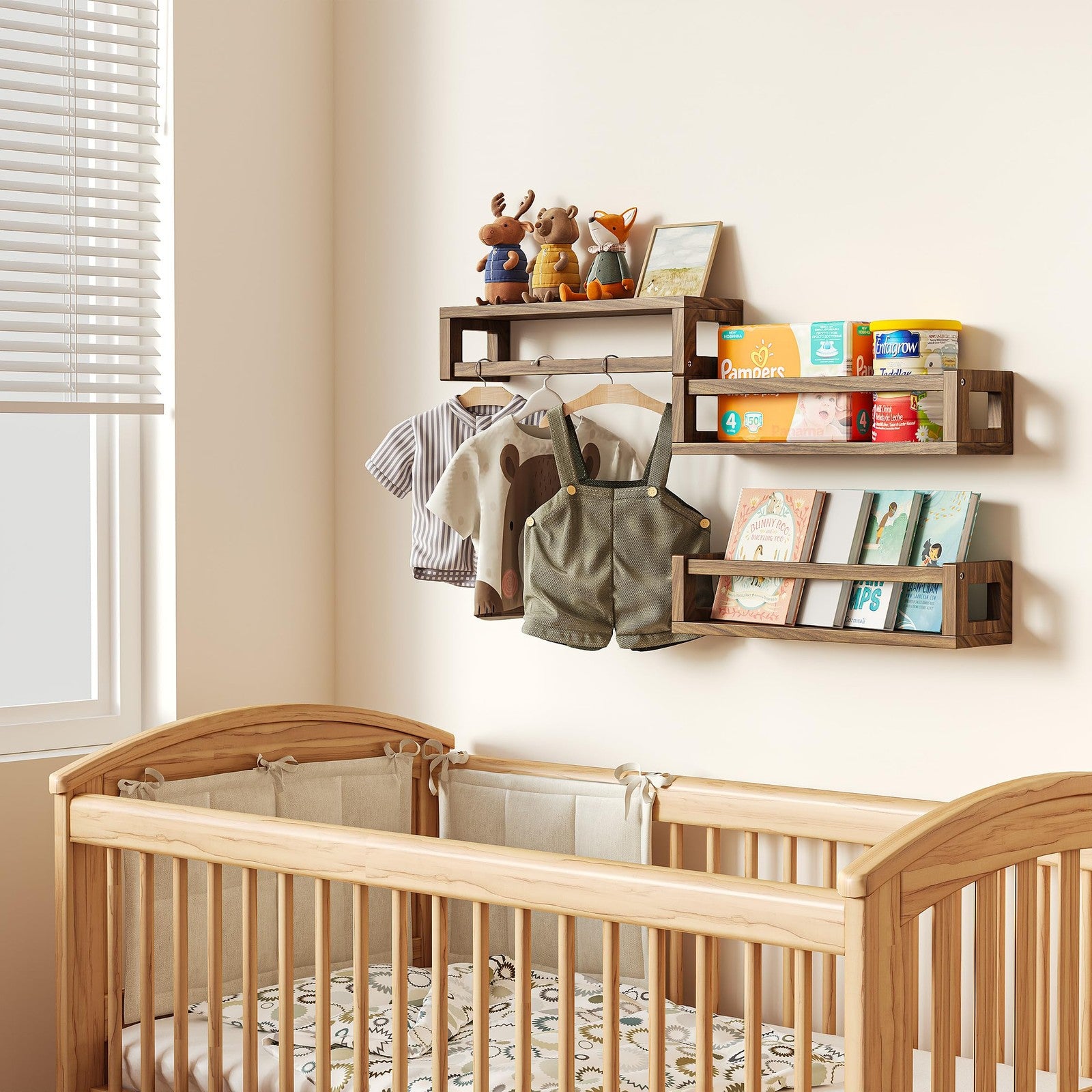 TidyCorner upgraded thick solid wood floating bookshelf mounted on wall, showcasing its sturdy, modern design for books and decor display.