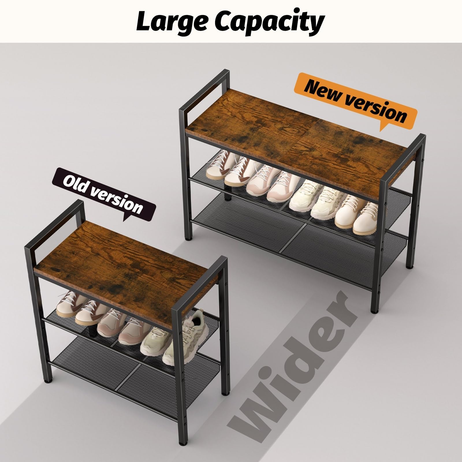 WIN4ALL 3-tier shoe rack for front door entrance, metal shoe storage organizer with multiple shelves for entryway organization
