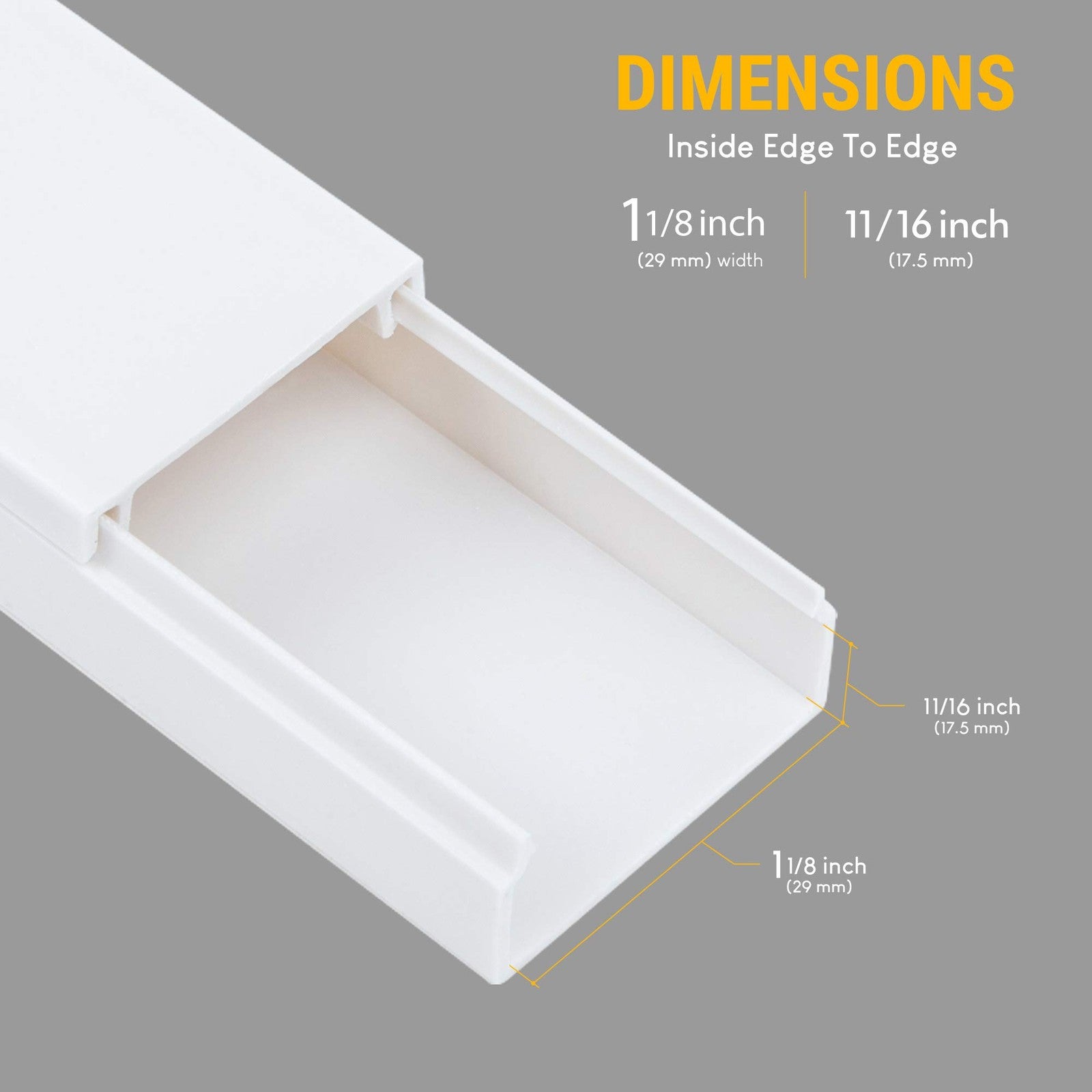 Set of twelve 25-inch SimpleCord cable covers for on-wall cable management, totaling 300 inches of cord concealment.