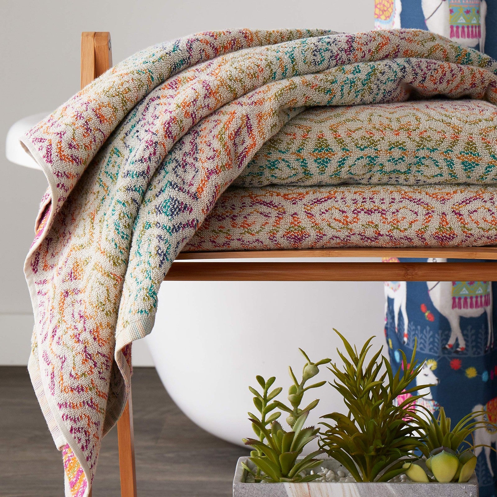 SKL Home Rhapsody 2 Bath and 2 Hand Towel Set in multi-color, soft cotton towels with decorative patterns.