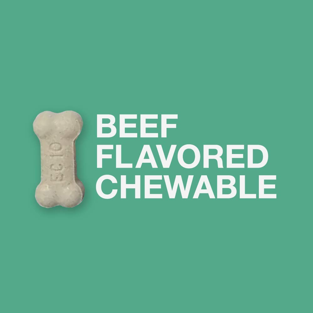 Elanco Quad Dewormer chewable tablets for medium dogs, 26-60 lbs, showing two tablets on a white background.