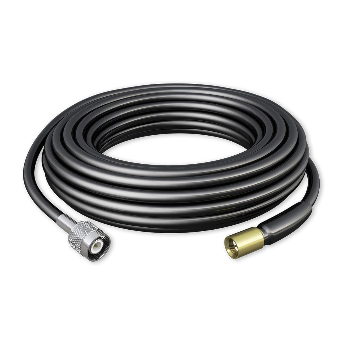 Shakespeare 50-foot RG-58 replacement coaxial cable for antennas with black shielding and connectors for radio equipment.
