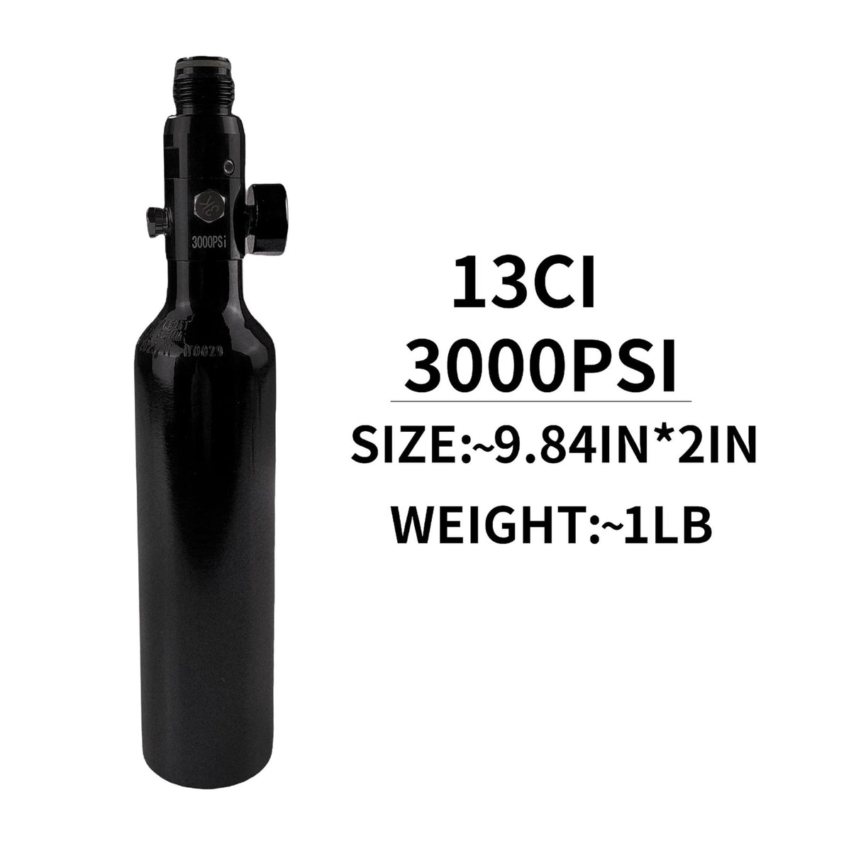 Orctac 13Ci aluminum HPA paintball tank with 3000psi capacity, designed for compressed air paintball guns.