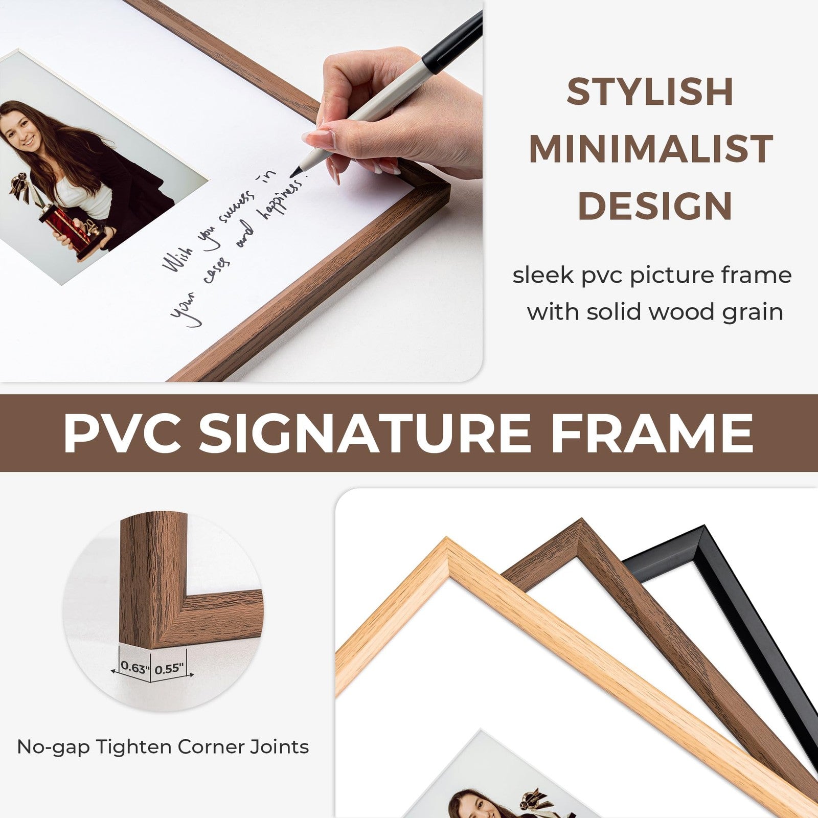 Axeman 11x14 signature frame with 5x7 white mat, ideal as a wedding guest book alternative, shown with a decorated wedding scene.