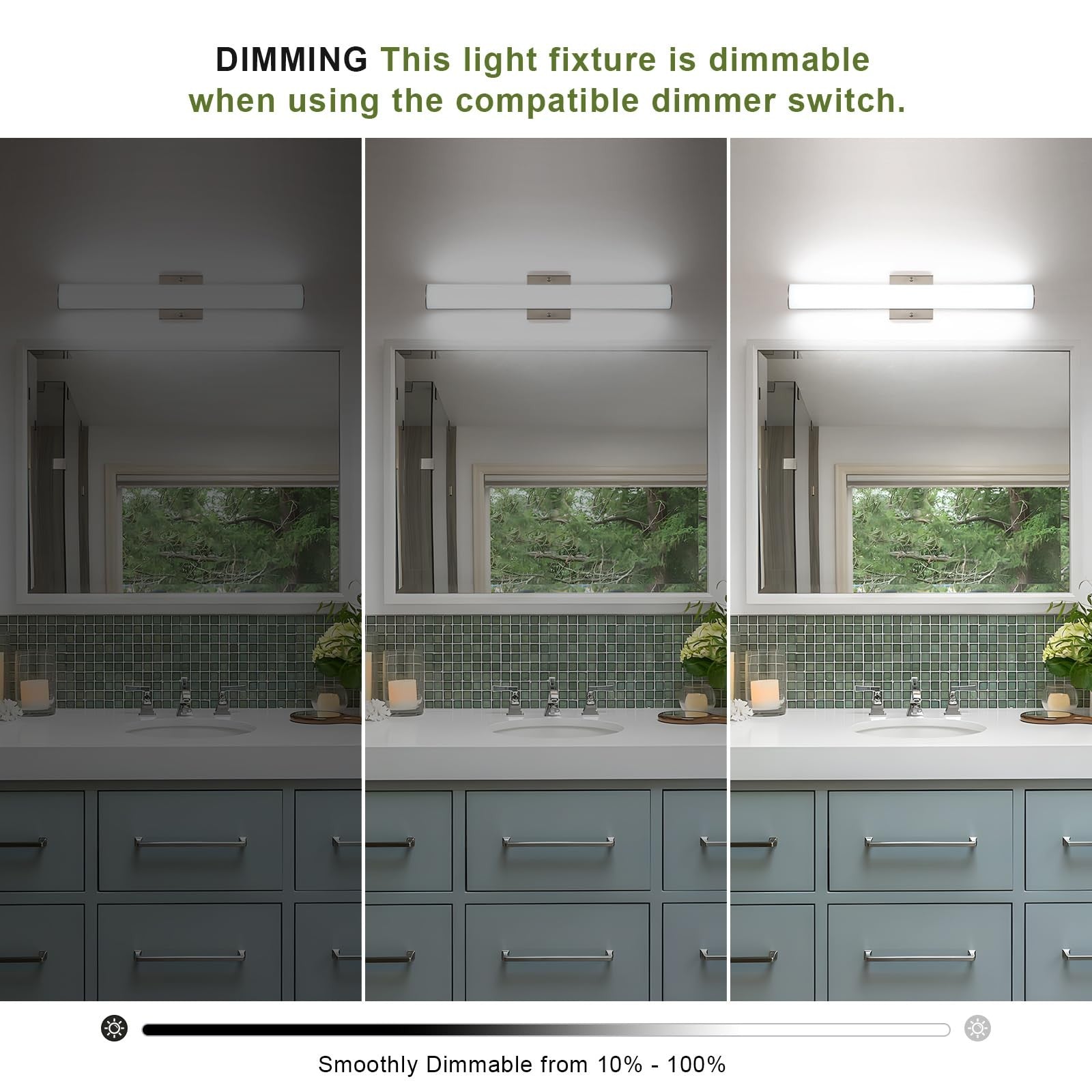 Bicrink brushed nickel 24-inch vanity light fixture with LED bulbs, ideal for bathroom or bath lighting.