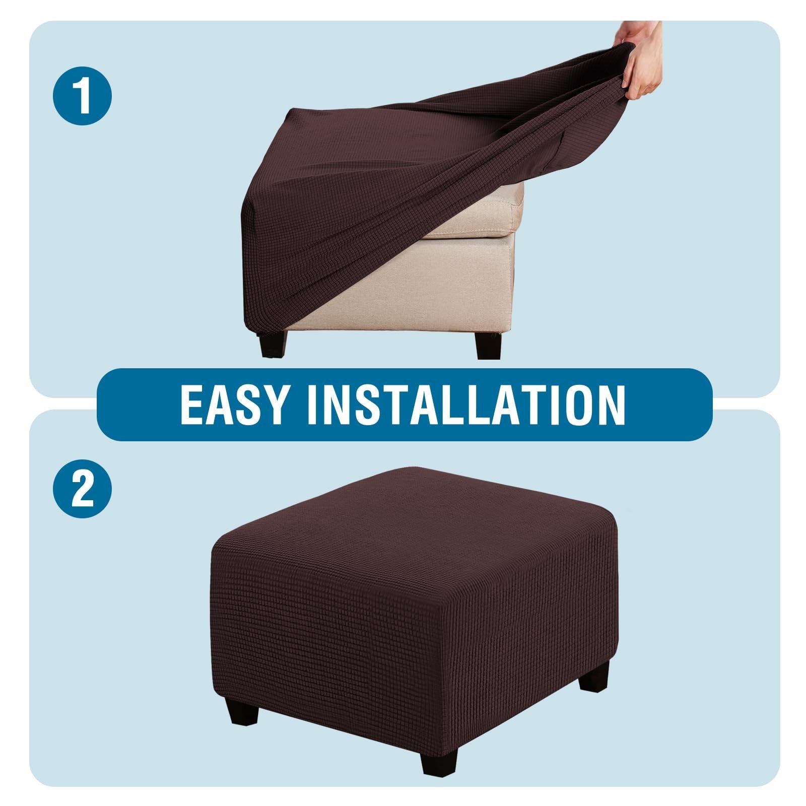 H.Versailtex square ottoman slipcover with folding storage, designed for H.Versailtex storage stools, in a neutral fabric.