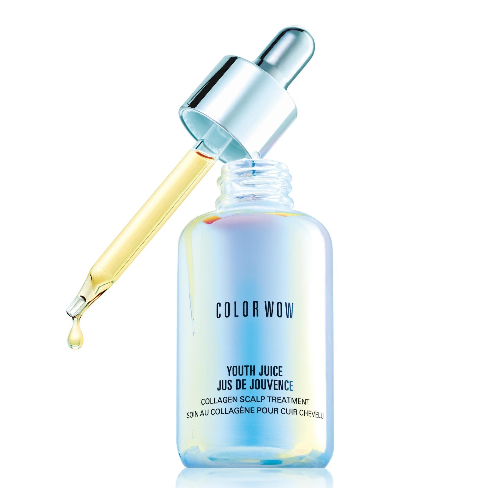 COLOR WOW Youth Juice Collagen Scalp Treatment bottle with applicator tip, designed to support scalp collagen health.