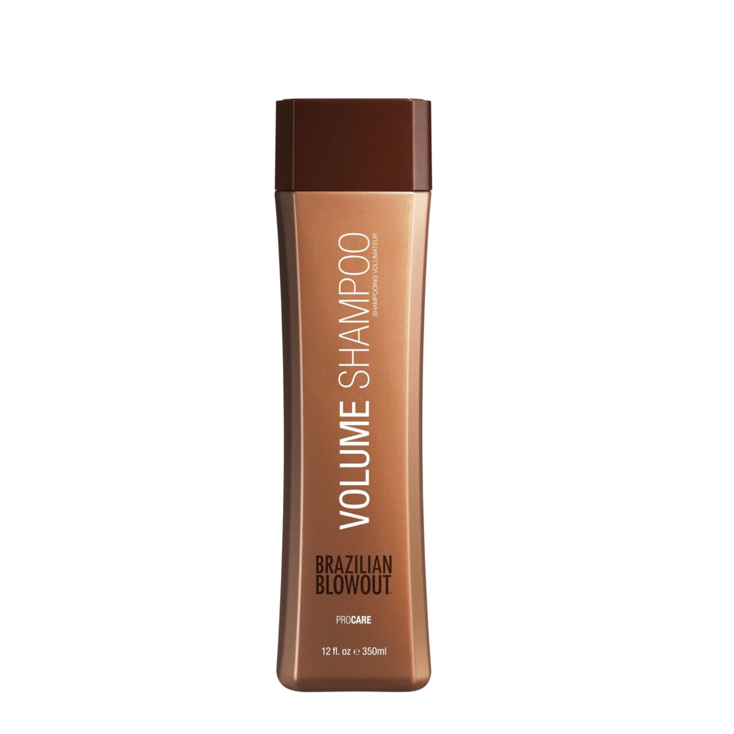 Brazilian Blowout Volume Shampoo 12 fl oz bottle, with sleek label and vibrant design, suitable for enhancing hair volume and shine.