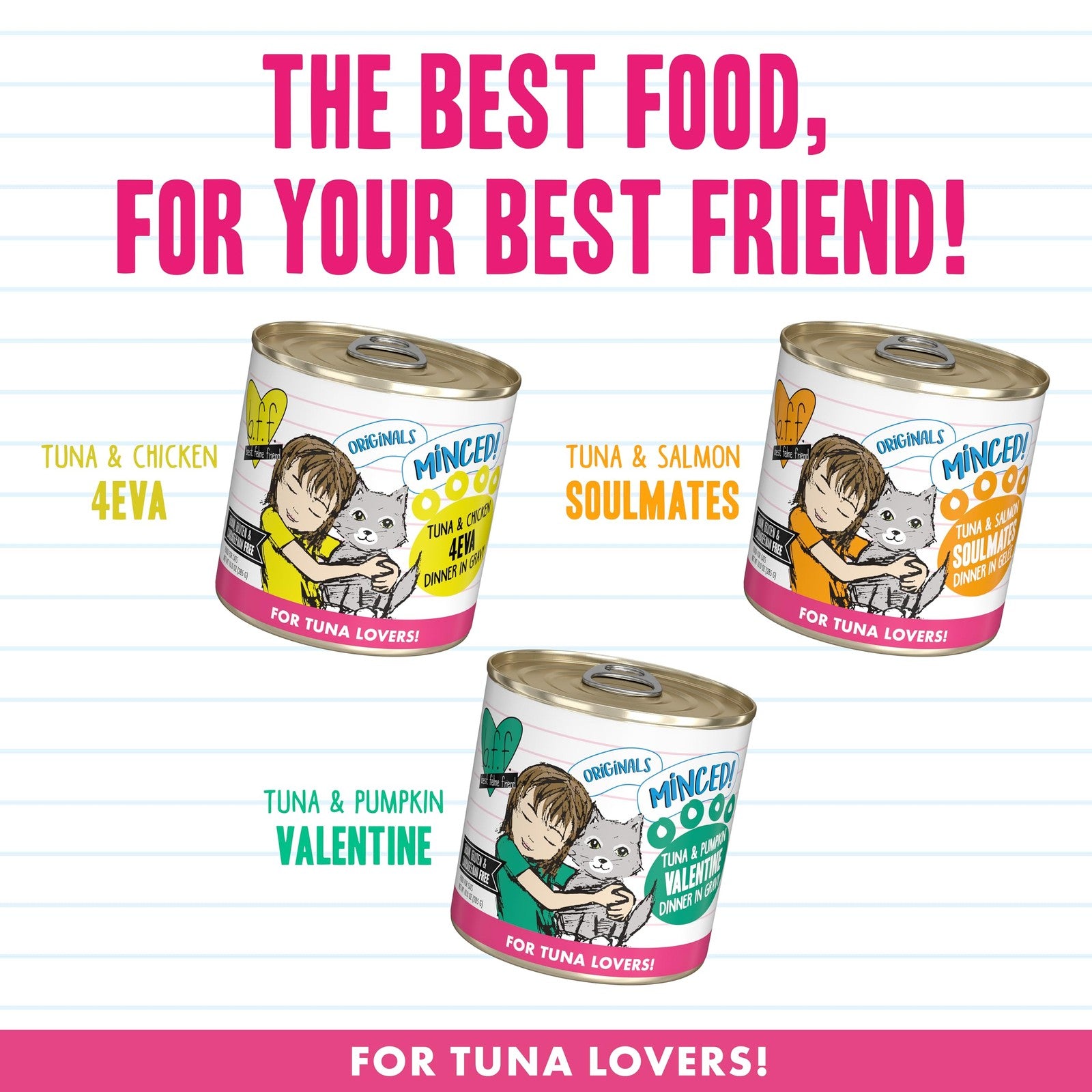Weruva BFF Minced Wet Cat Food Big Feline Feast variety pack with 12 cans, 10oz each, featuring colorful labels and product details.