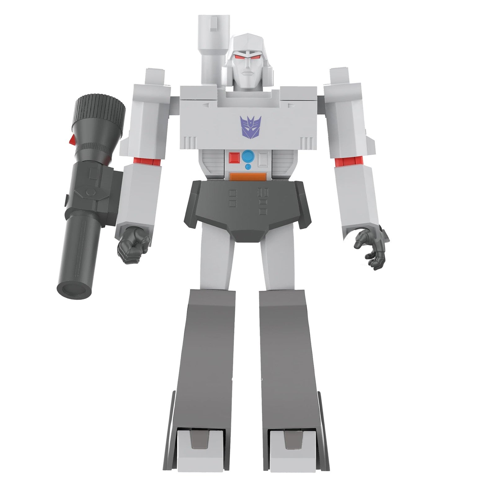 Super7 Transformers Deluxe Megatron 7-inch action figure from the VHS collection, detailed robot with weapon accessories visible.