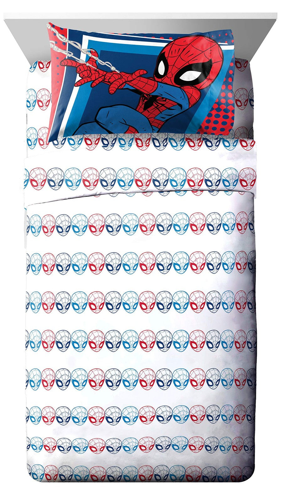 Jay Franco Marvel Super Hero Adventures Go Spidey twin bed set with Spider-Man and superhero designs on colorful fabric.