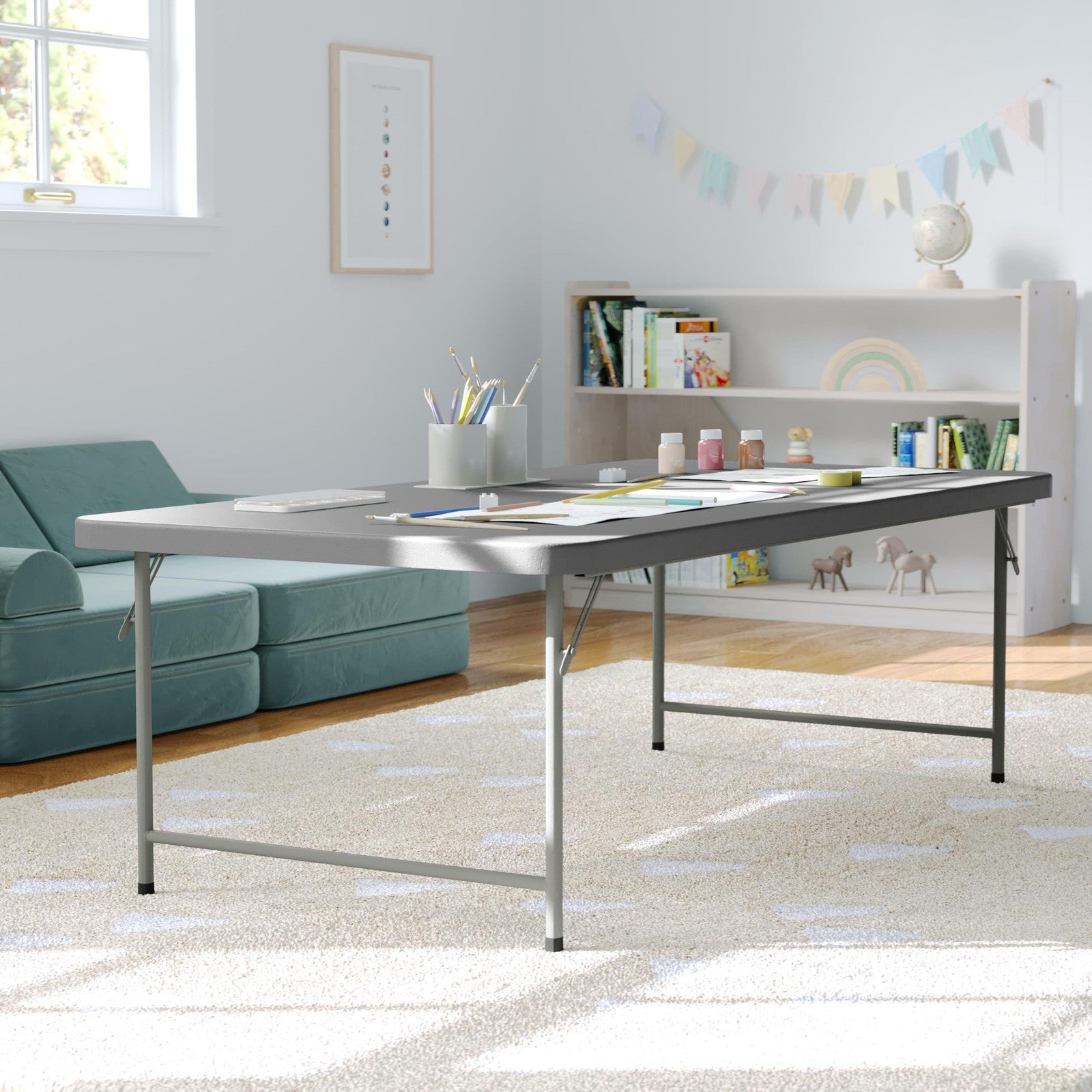 Unbranded Flash Furniture Paige 4.93 classroom activity table with a smooth surface and sturdy legs, suitable for school and home use.