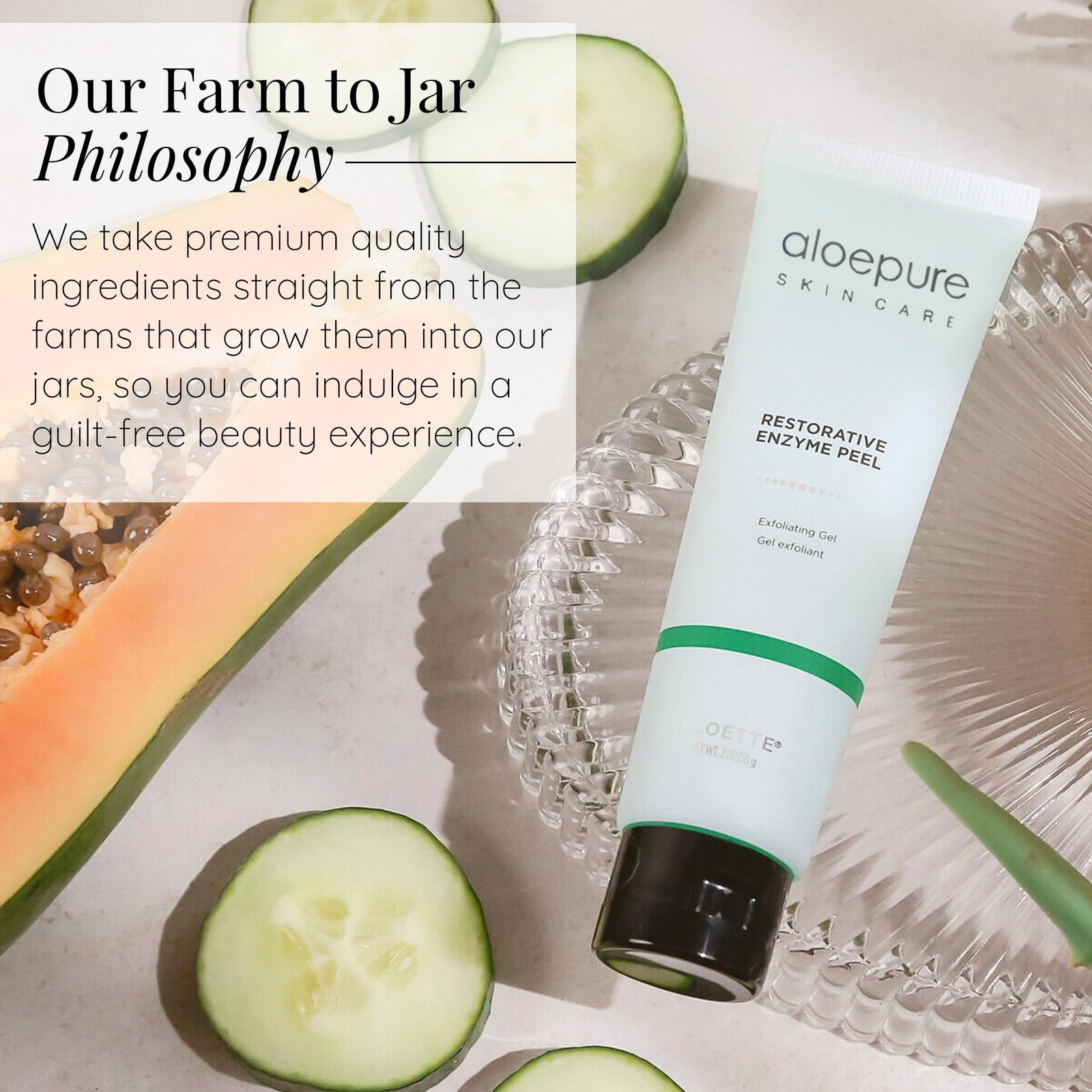 Aloette Restorative Enzyme Peel Gel in a 2 oz tube, exfoliating face peel with natural enzyme formula for smooth skin.