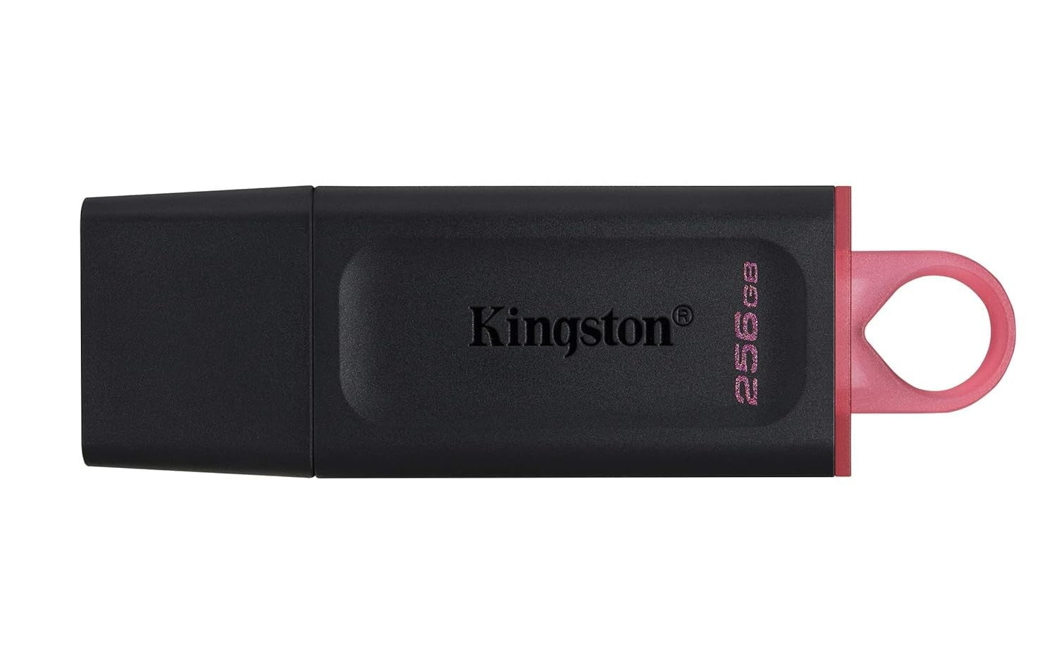 Kingston DataTraveler Exodia 256GB USB 3.2 flash drive in black, showing the sleek design and compact size.