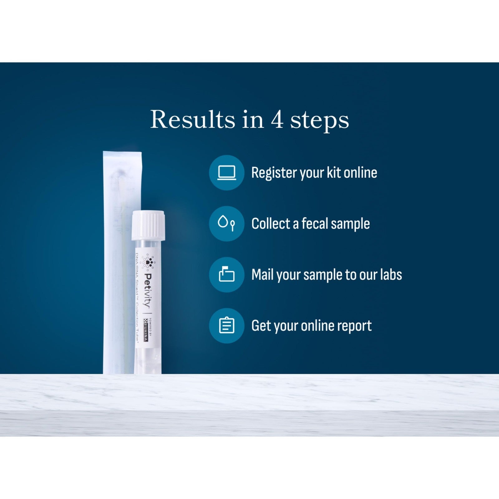 Petivity Microbiome Analysis Kit for cats and dogs, featuring the packaging and sample collection tools.