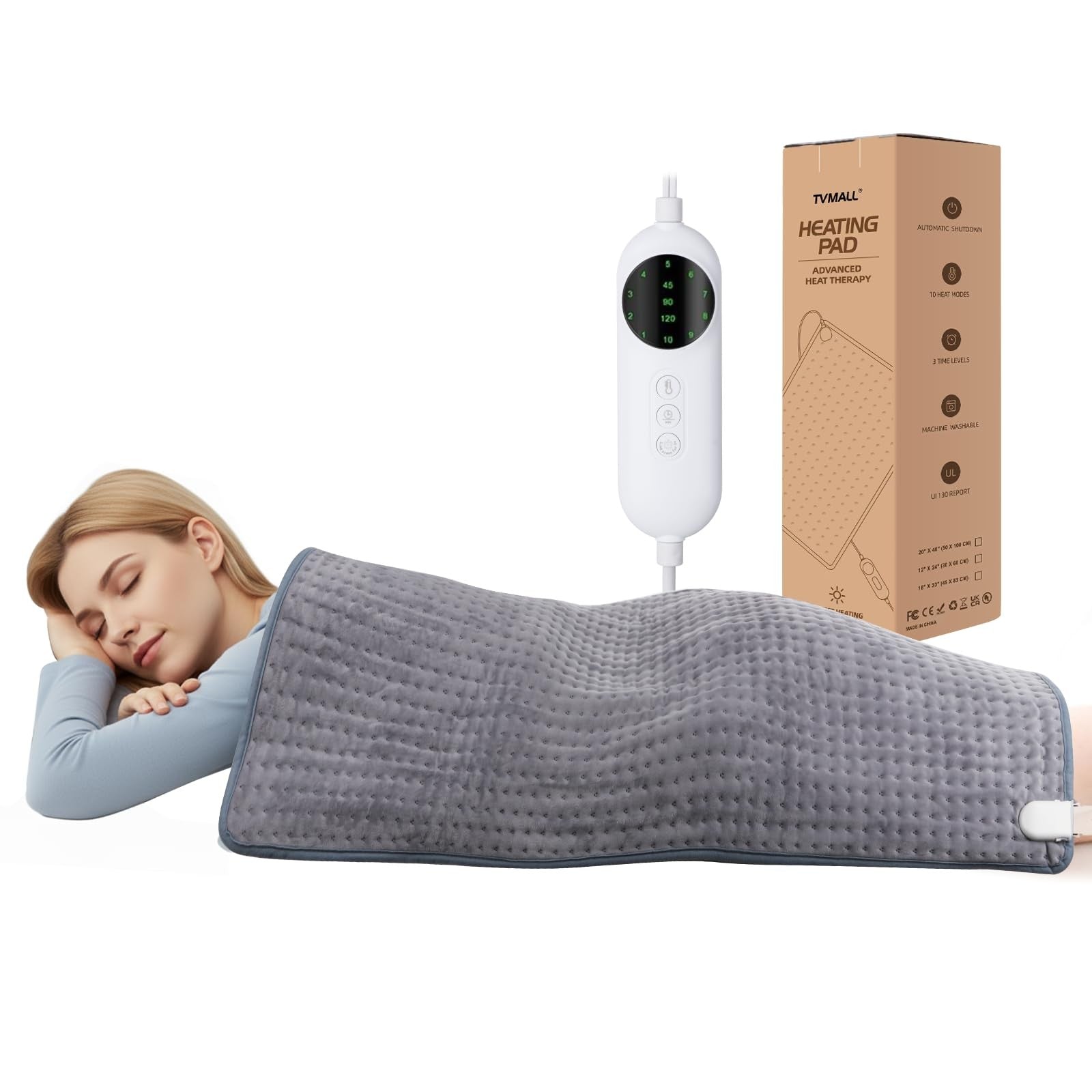 TVMALL large 20x40-inch heating pad for back pain relief, electric heat therapy for cramps and muscle relaxation