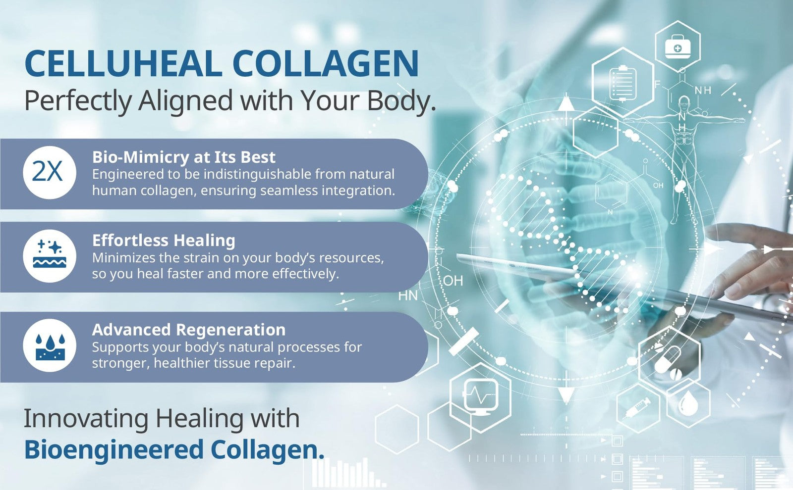 Celluheal Cellufil Collagen Particles vials for advanced wound care, showing clear vials filled with collagen particles.