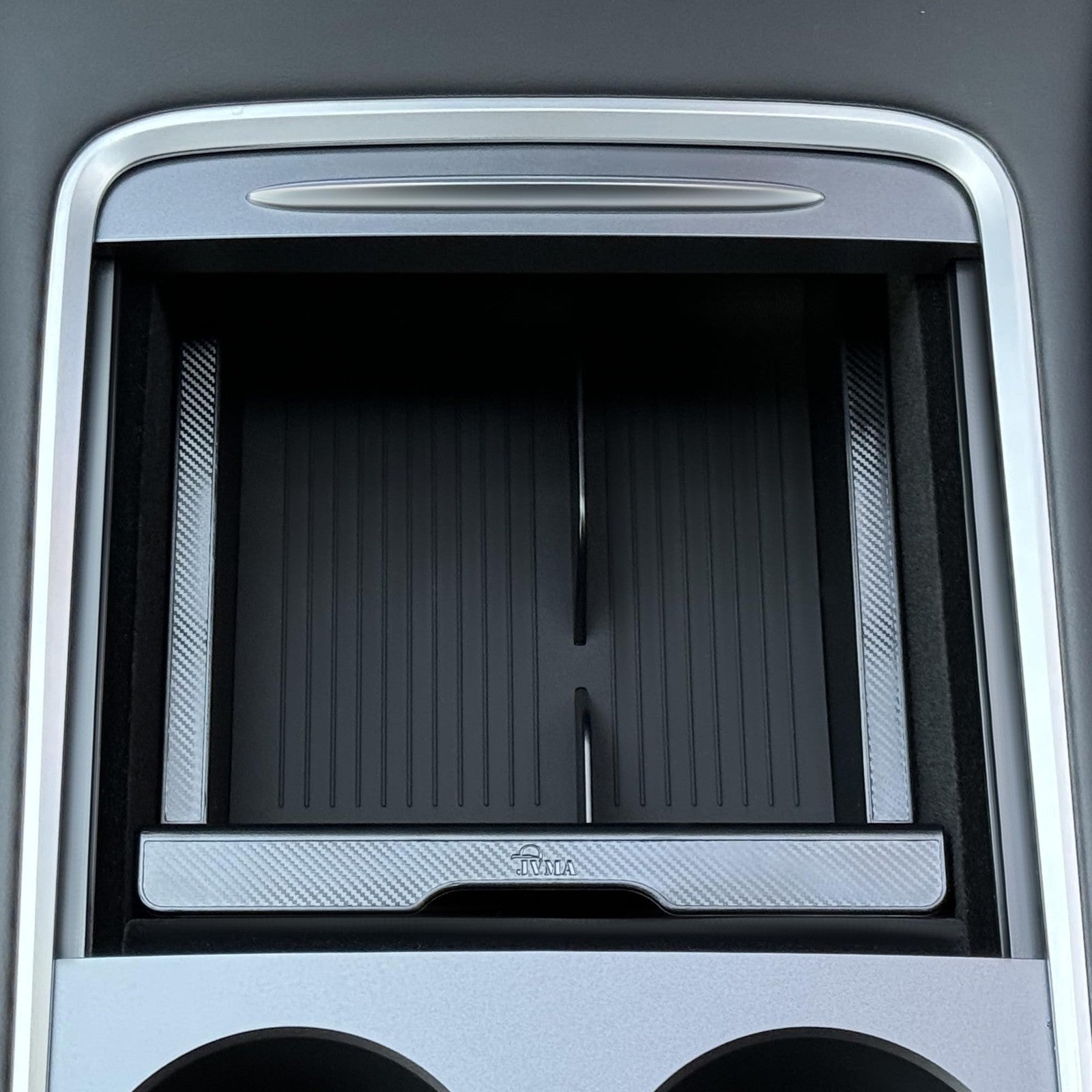 JVMA center console organizer for Tesla Model Y and Model 3, 2021-2024, showing interior storage and compartment design.