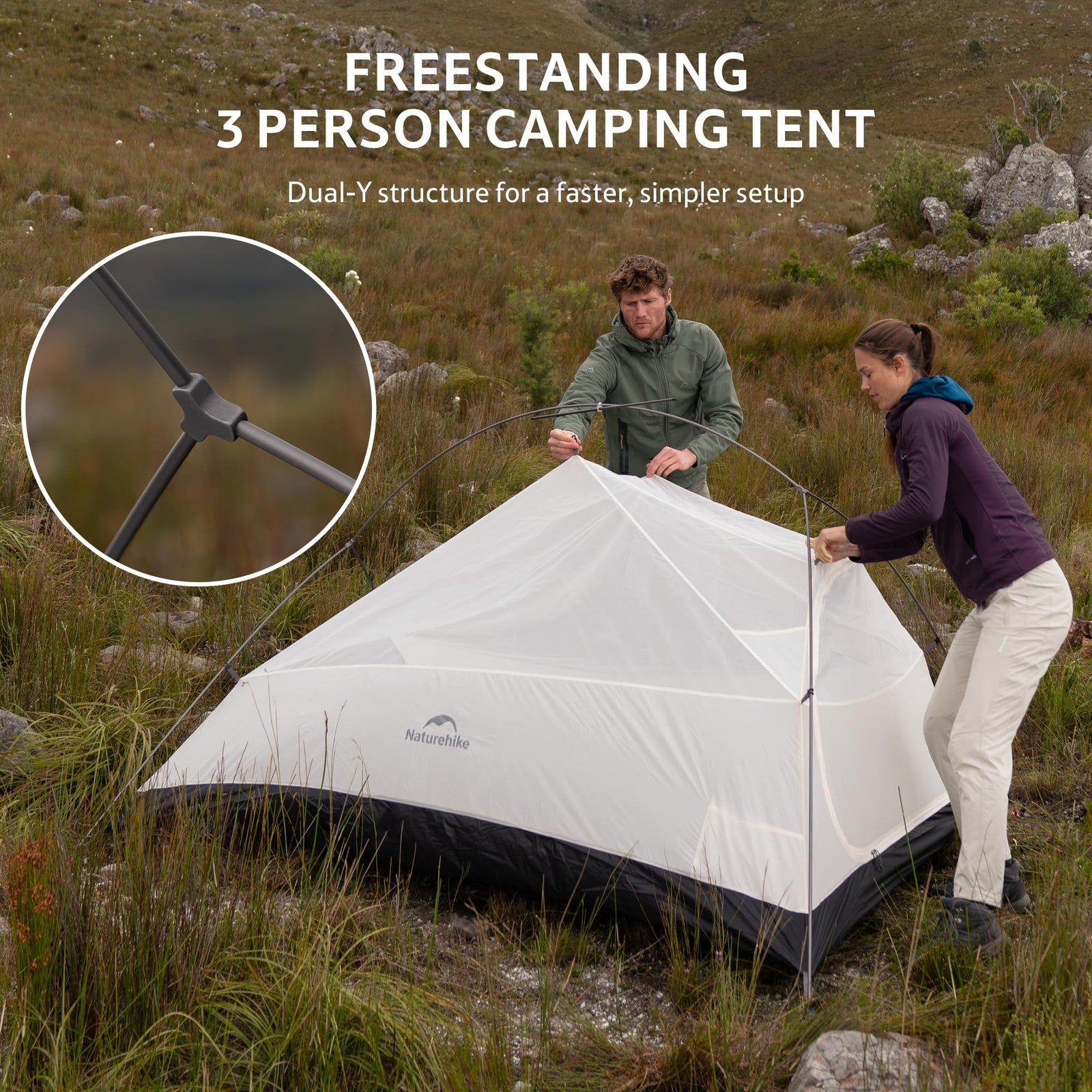Naturehike Cloud Up 3-person backpacking tent footprint, waterproof and durable for 3-season camping, laid flat on ground.