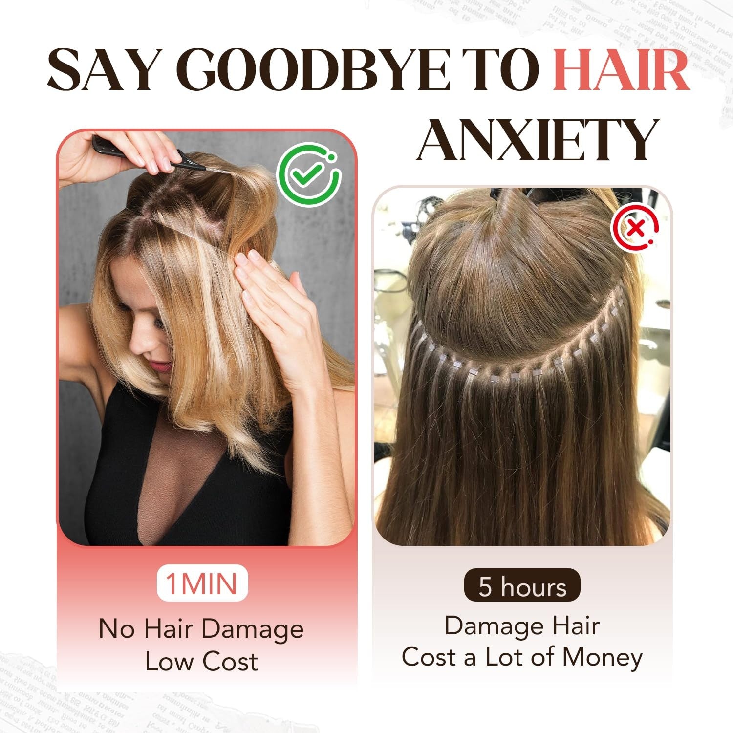 XDhair Invisible Wire Hair Extensions in natural black, showing real human hair with seamless wire attachment for easy wear.