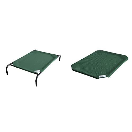 Coolaroo The Original Elevated Large Pet Bed with Brunswick Green replacement cover, showcasing durable outdoor pet bedding.
