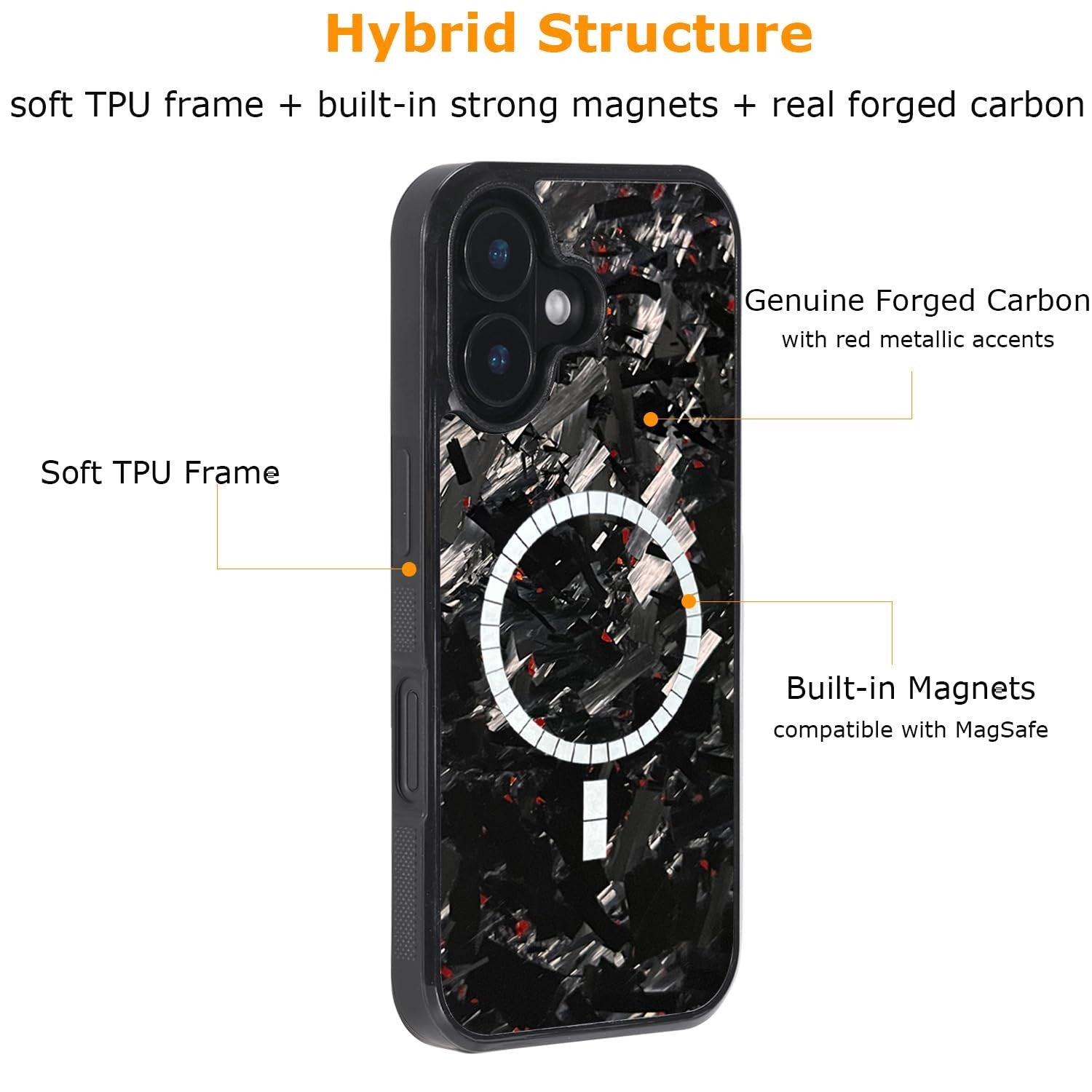 Molzar Grip Series iPhone 16 case with forged carbon fiber design and textured grip edge for secure handling.