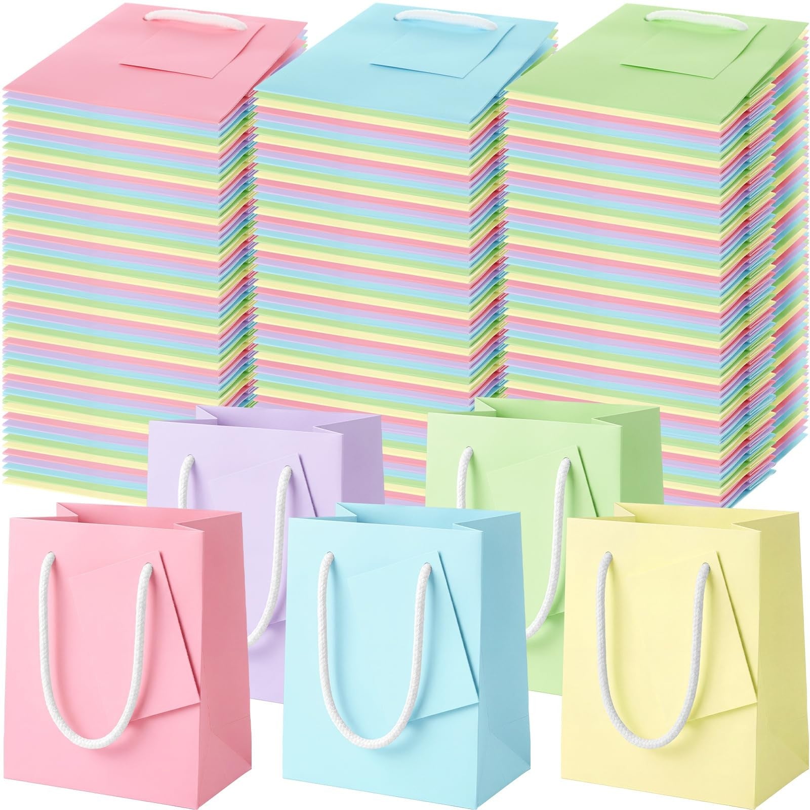 Sherr 100 pcs mini paper gift bags with tags, 4 x 2.75 x 4.5 inches, small gift bags for party favors and events