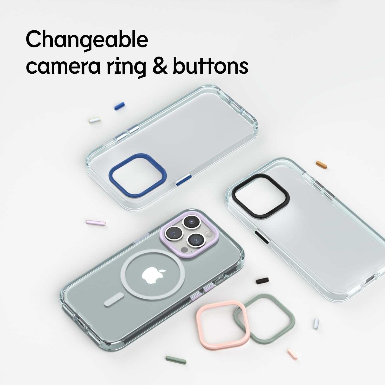 RhinoShield Crystal Clear Case for iPhone 15 Pro Max with 10ft drop protection and black camera ring.