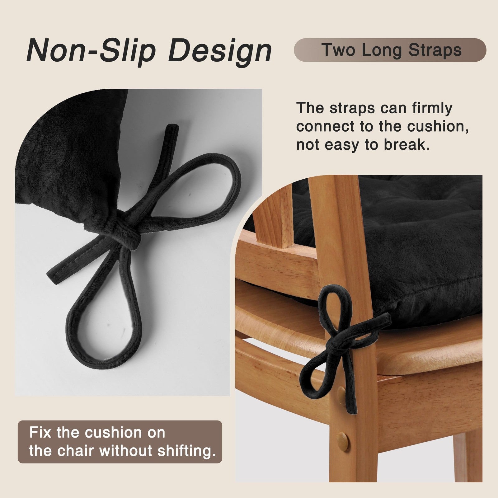 Set of four OVOV soft chair cushions for dining and kitchen chairs with comfortable padded seats.
