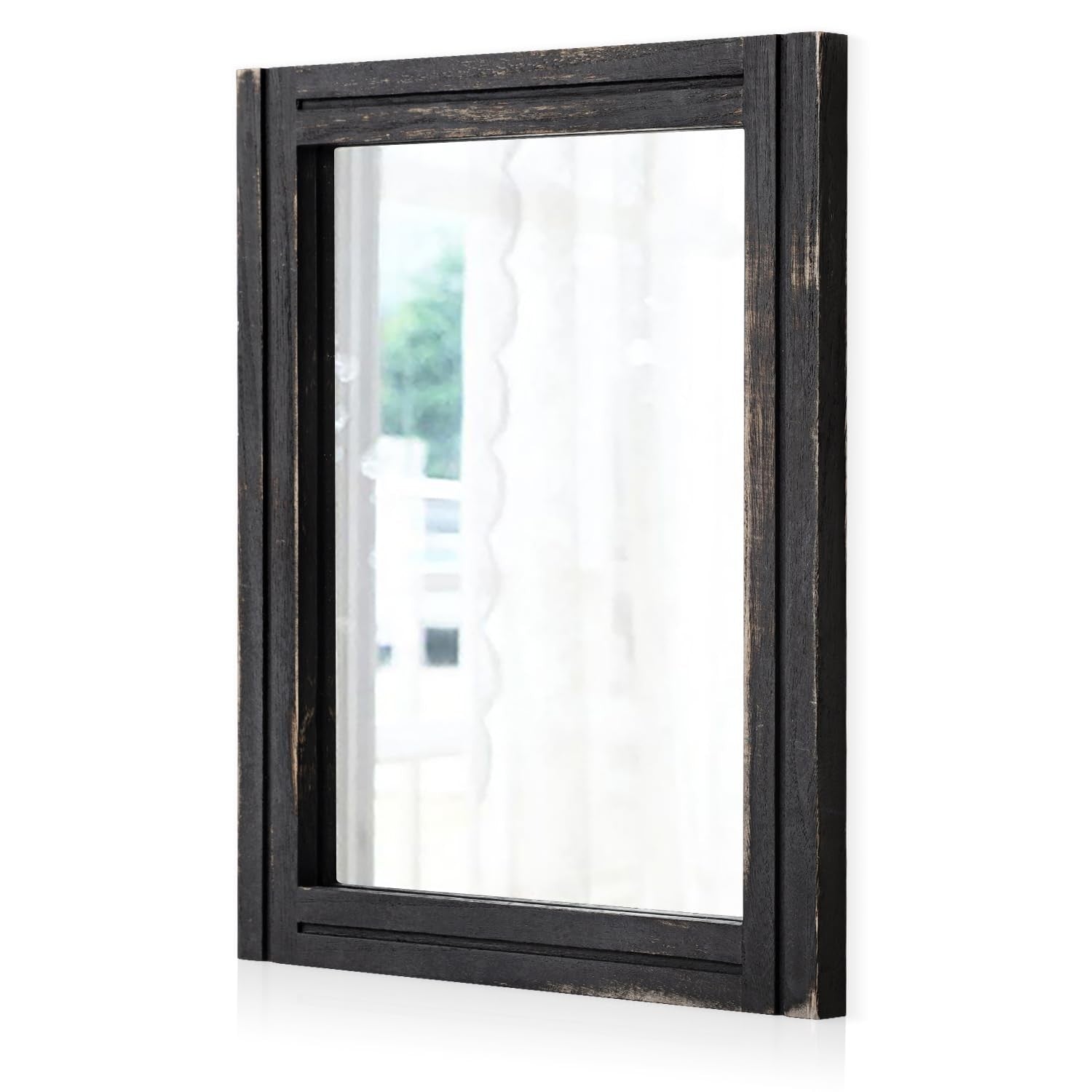 Small rectangular retro wall-mounted mirror with wood frame by AAZZKANG, ideal for stylish bathroom or bedroom decor.