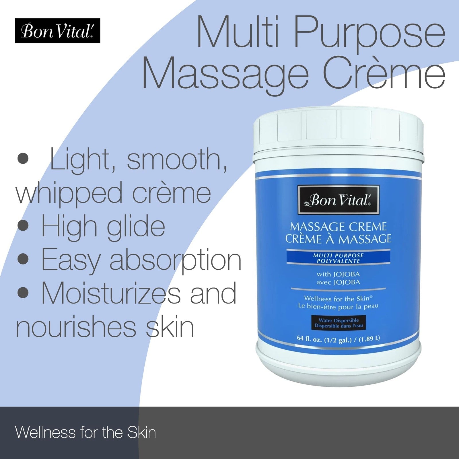 Bon Vital' Multi-Purpose Massage Crème with Aloe Vera, professional massage cream for soothing skin and effective massage therapy.