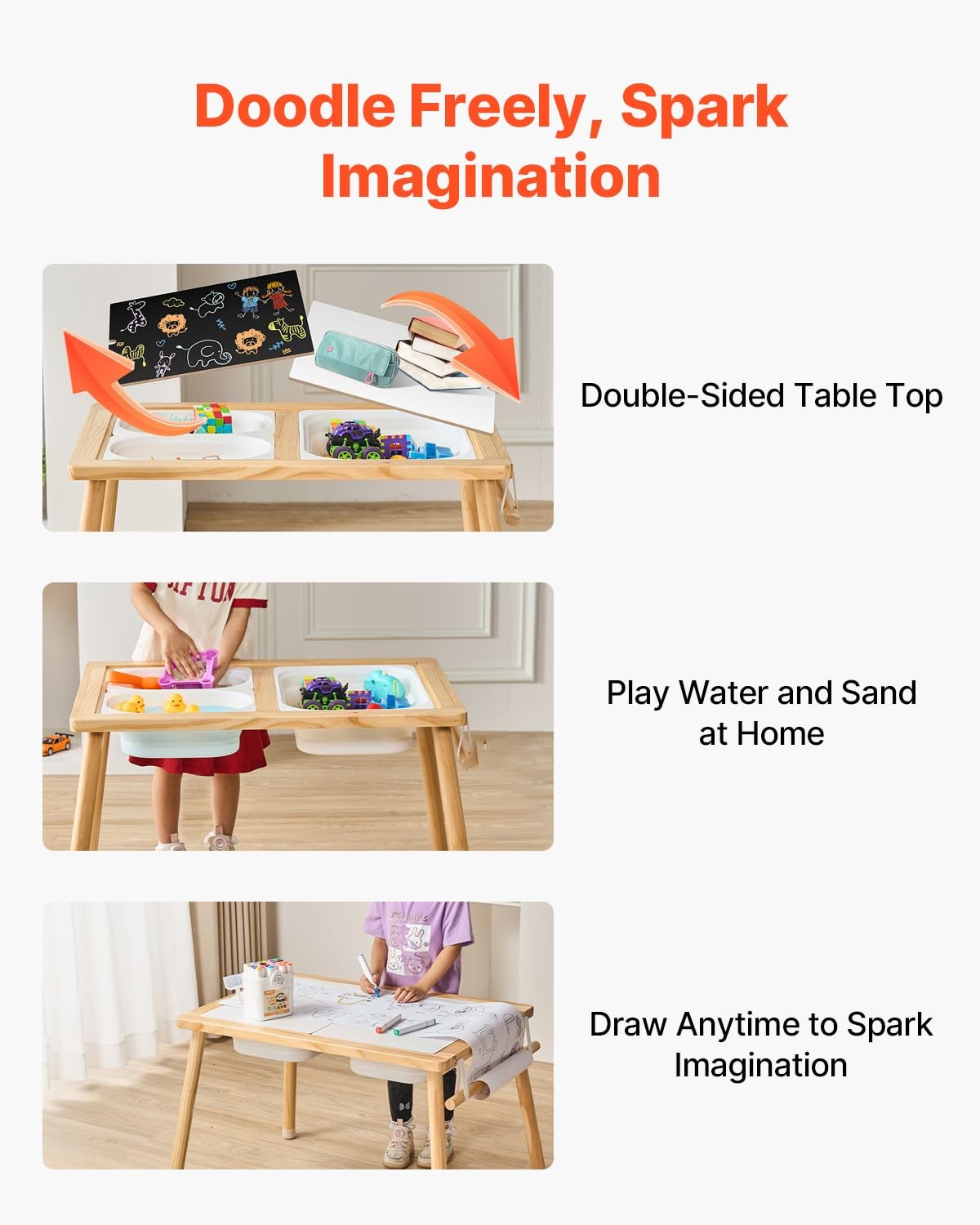 VEVOR sensory table for kids, toddler activity desk with colorful compartments for sensory play and educational activities.