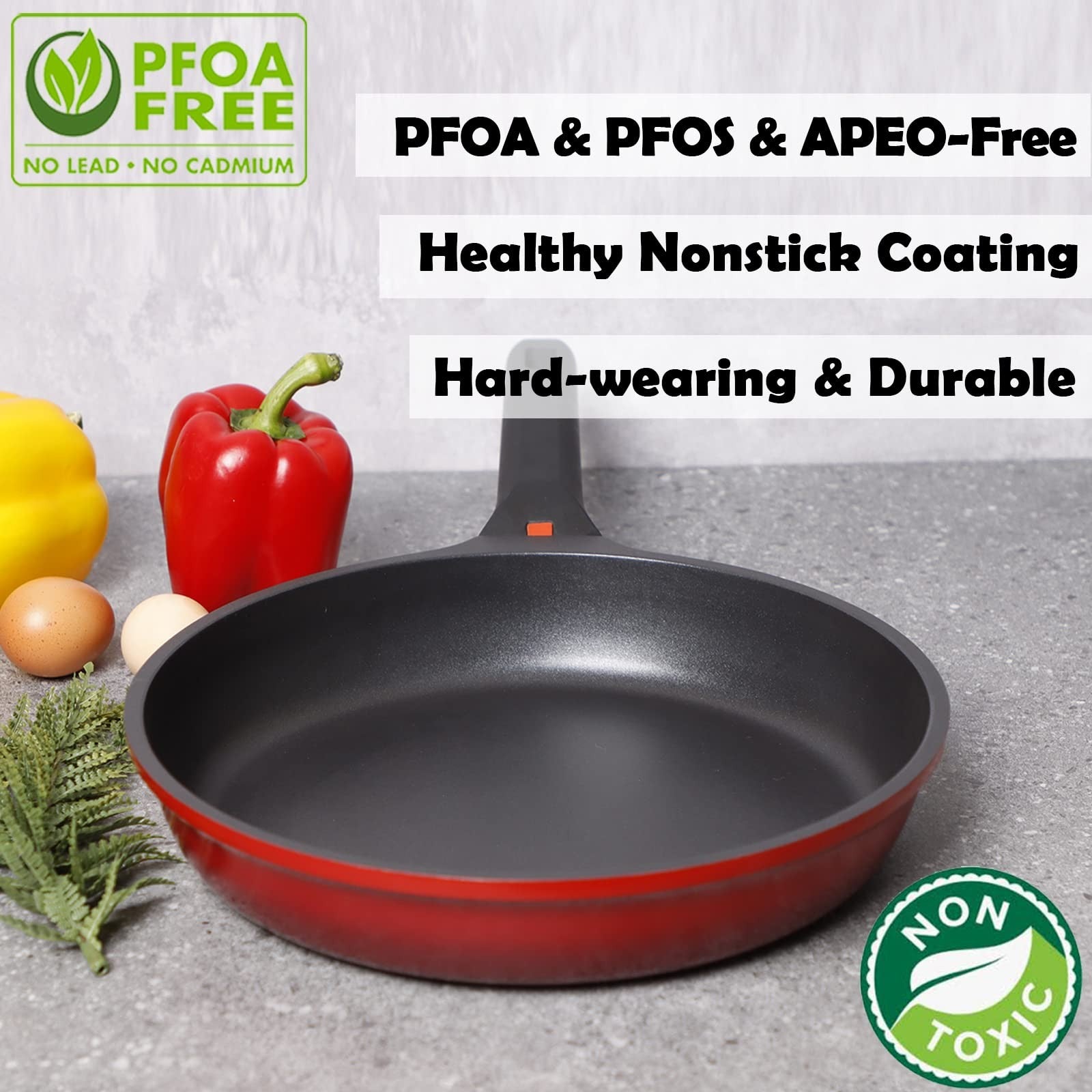 DIIG 11.5-inch nonstick frying pan with silicone lid, oven-safe cast aluminum skillet for stovetop cooking.