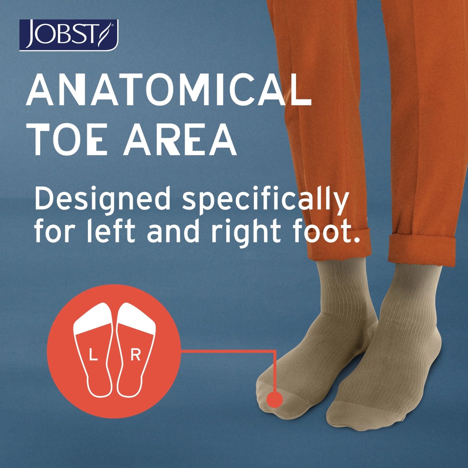 JOBST forMen compression socks, knee-high with SoftFit band, 15-20 mmHg, closed toe, designed for improved leg support and circulation.
