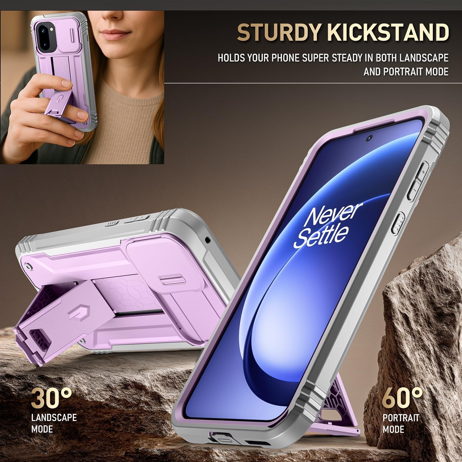 Poetic Revolution case for OnePlus 15R 5G with slide camera cover, durable mil-grade protection and 20FT drop resistance.