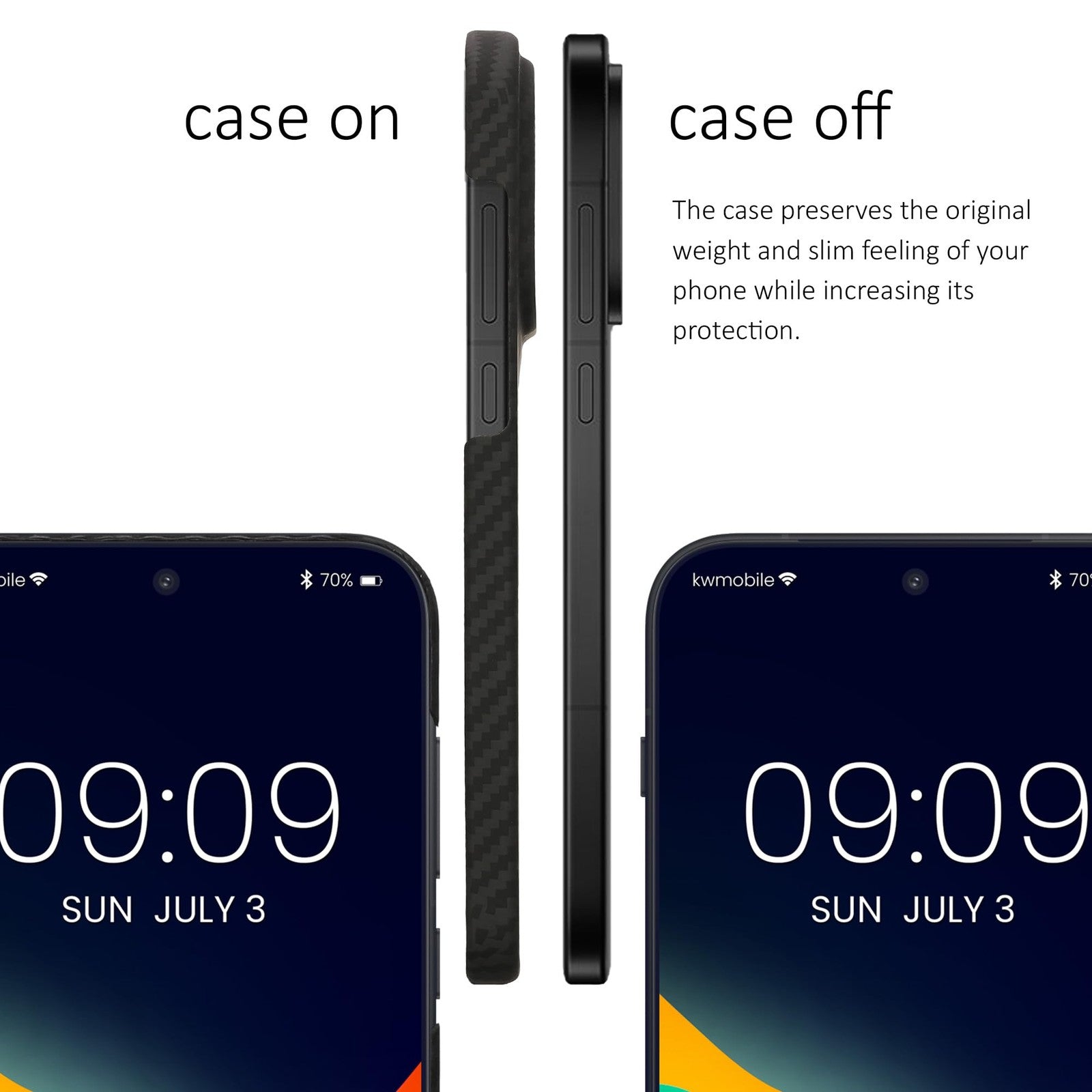 Kalibri super slim aramid fiber case for OnePlus 15, showcasing a sleek, durable protective phone cover with a textured finish.