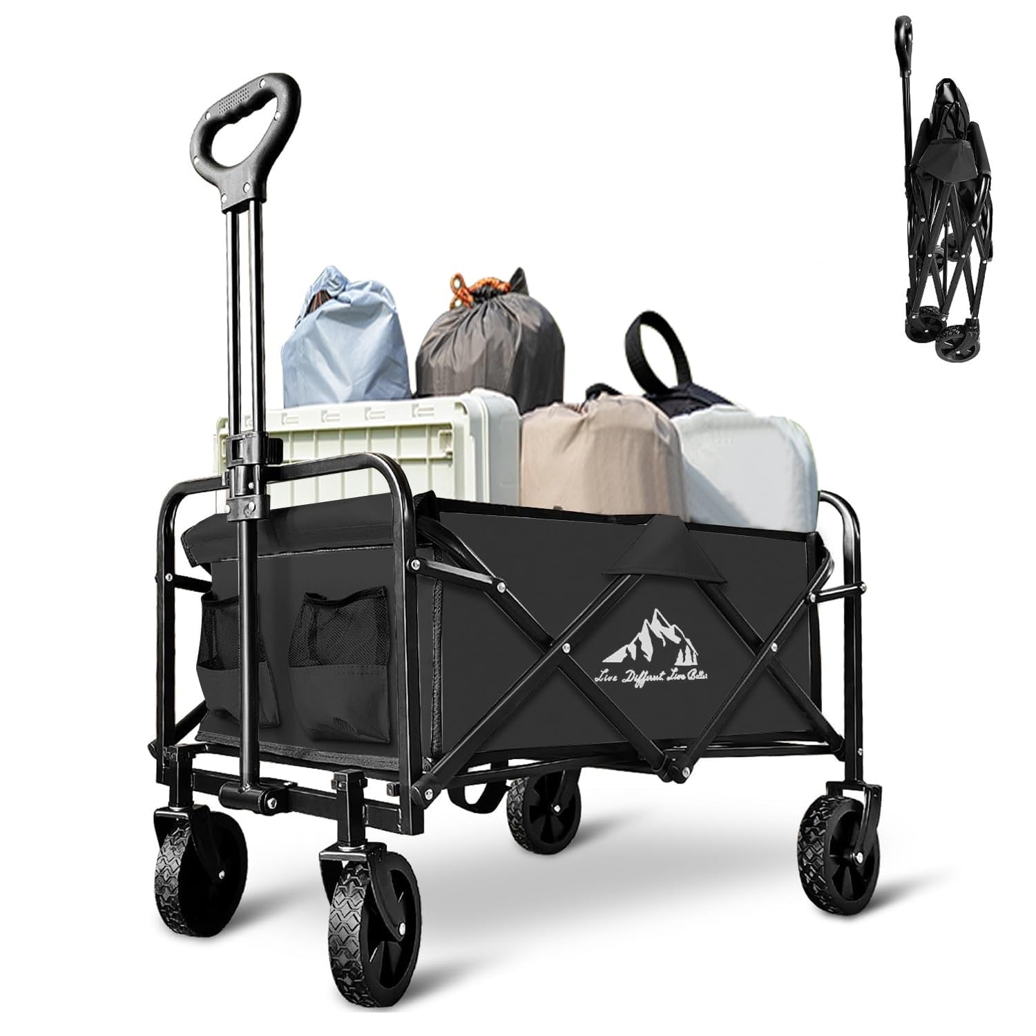 SAILARY heavy-duty folding wagon with reinforced steel frame, 320lbs capacity, featuring a spacious utility cart design
