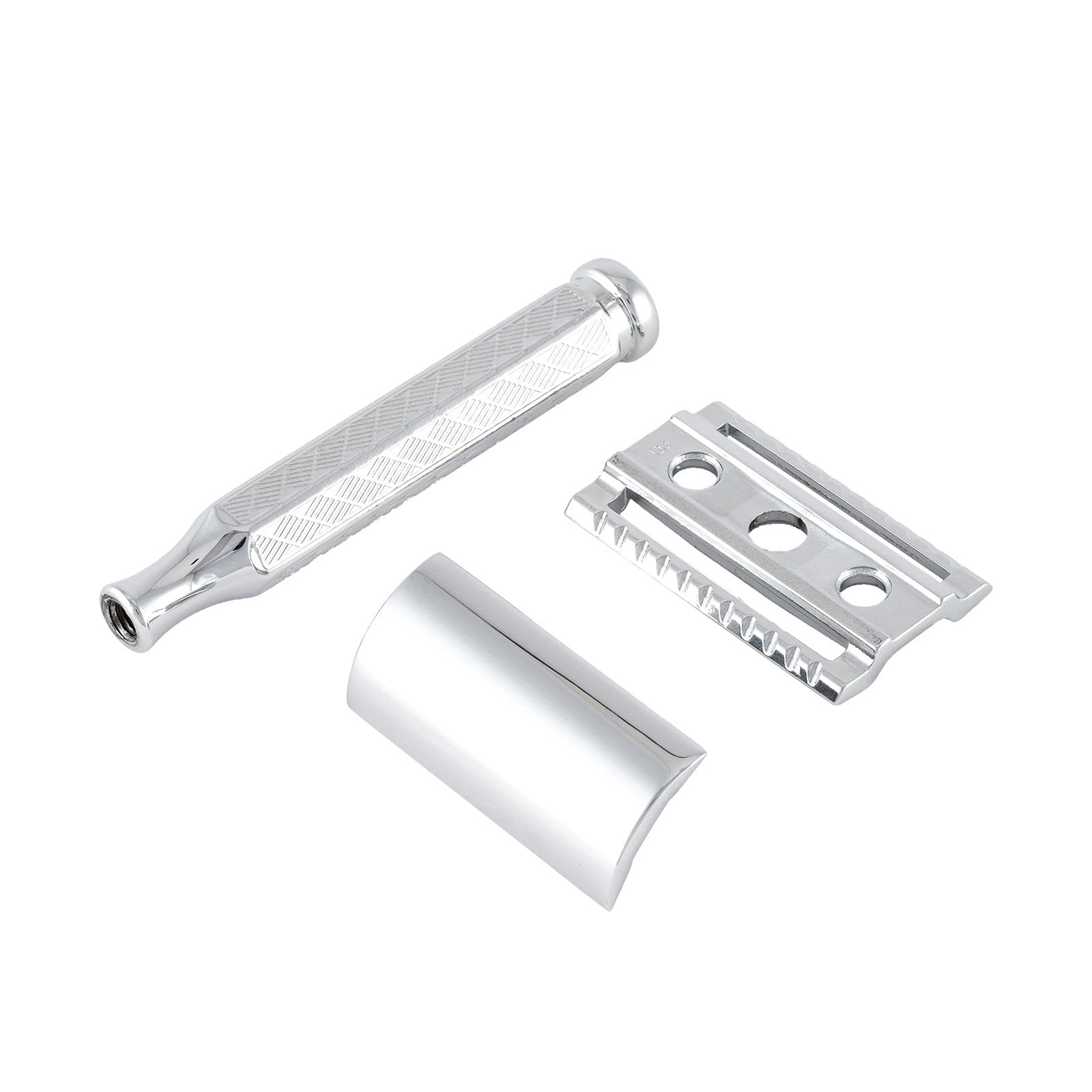 MERKUR 42C double edge safety razor with hexagonal handle, 3-piece design, showing the razor's handle and head for close shaving.